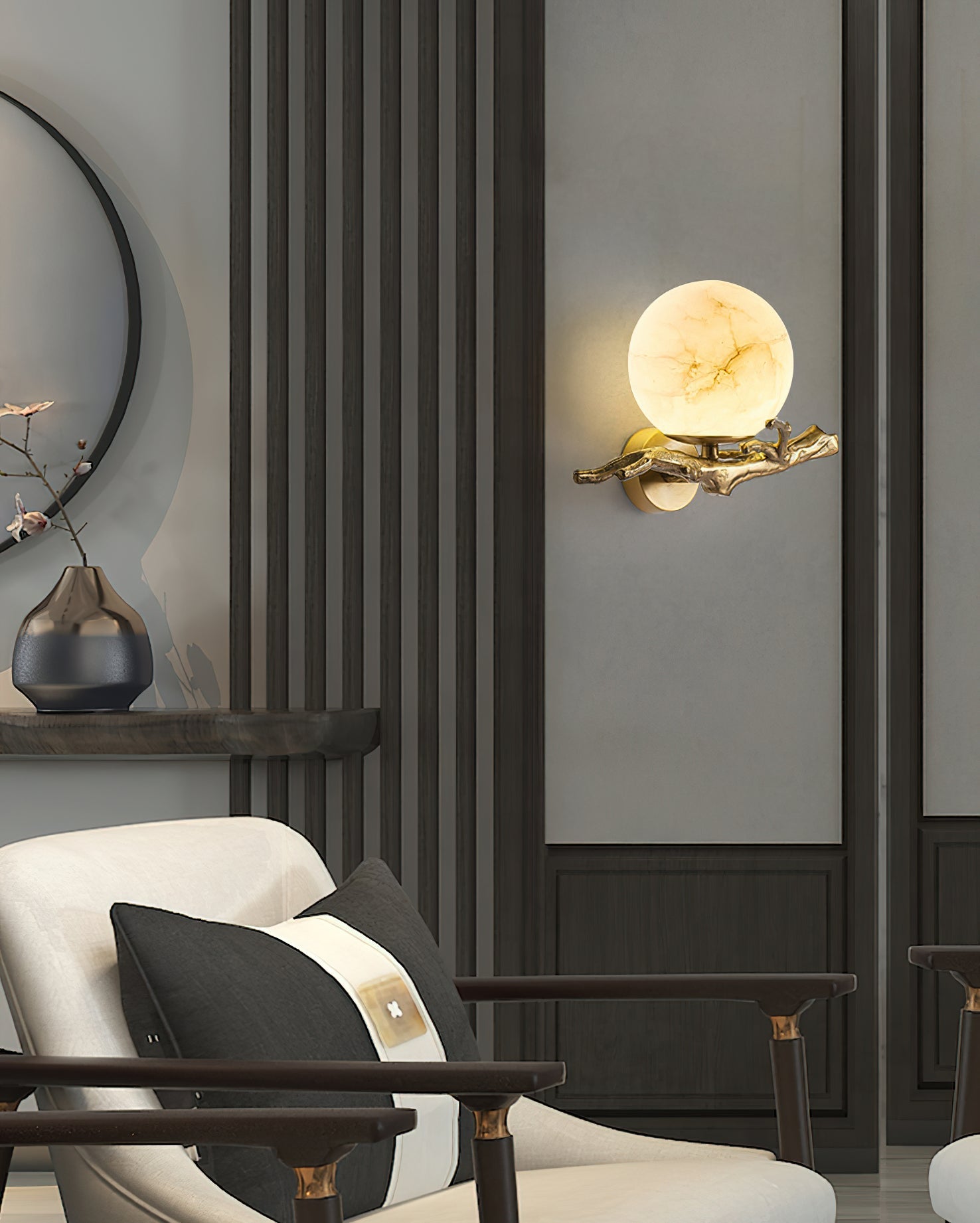 Ormirara Modern Minimalist Retro Twigs Alabaster Wall Lamp - Lamp Copper