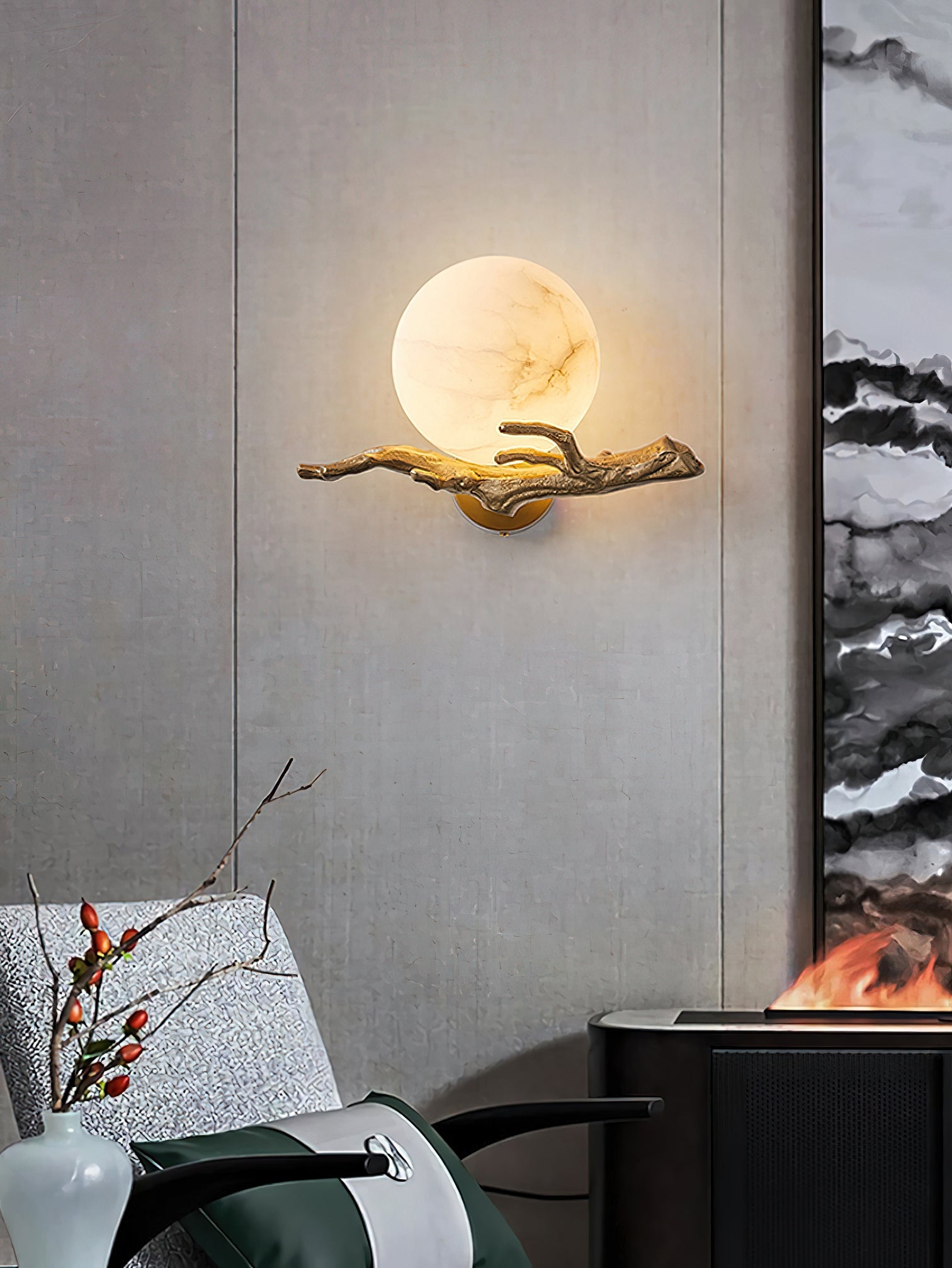 Ormirara Modern Minimalist Retro Twigs Alabaster Wall Lamp - Lamp Copper