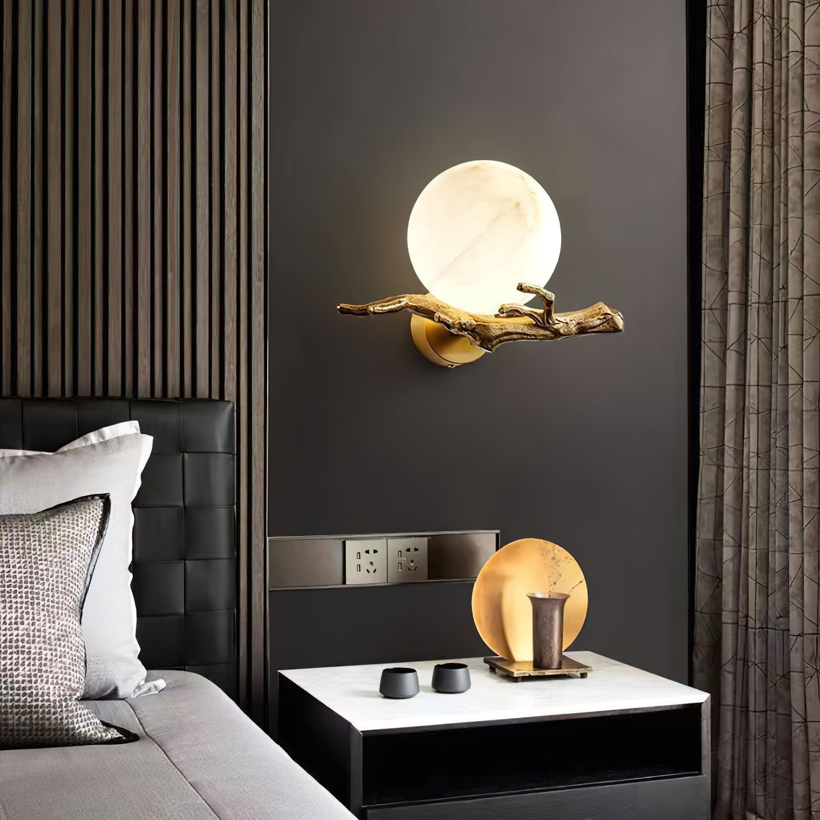 Ormirara Modern Minimalist Retro Twigs Alabaster Wall Lamp - Lamp Copper