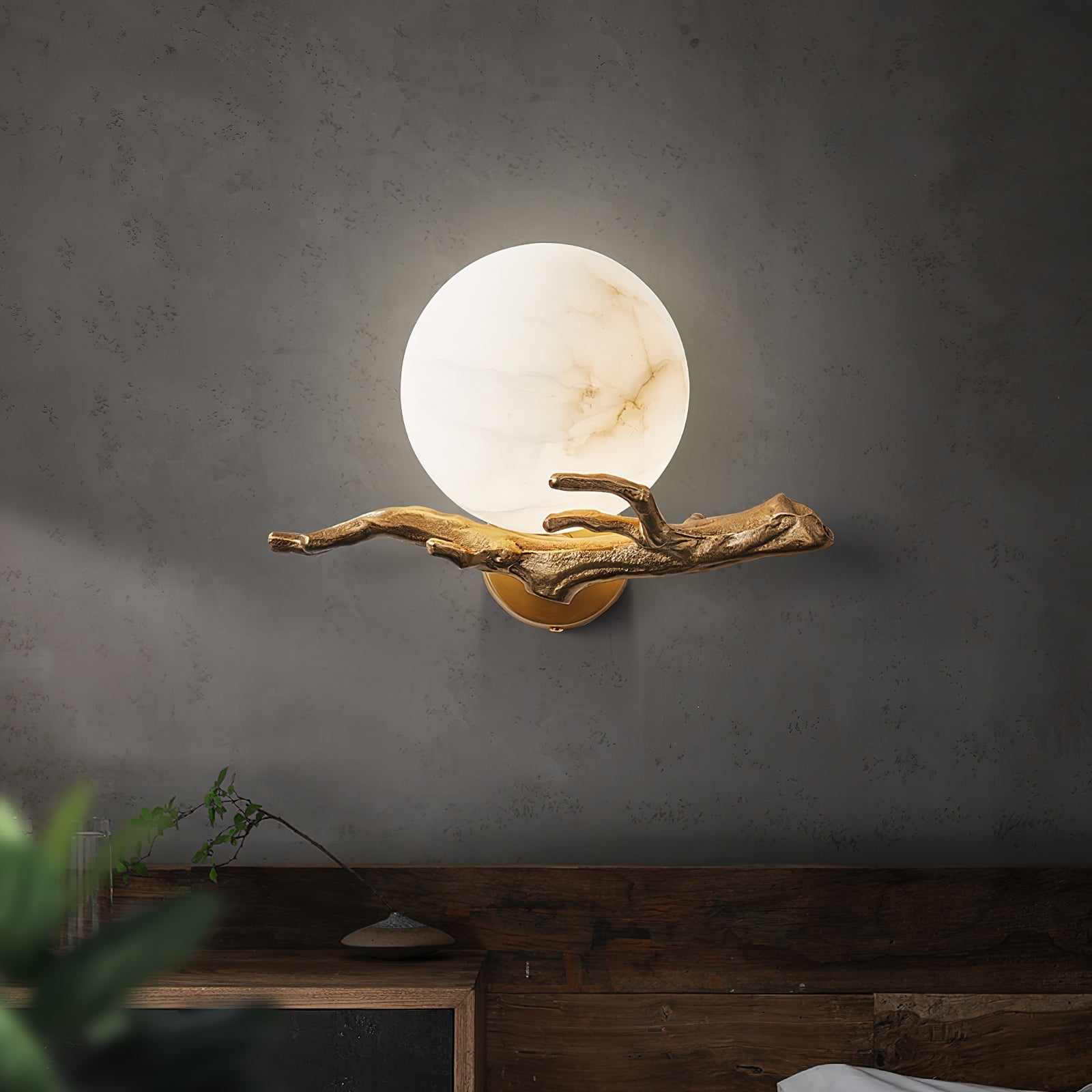 Ormirara Modern Minimalist Retro Twigs Alabaster Wall Lamp - Lamp Copper