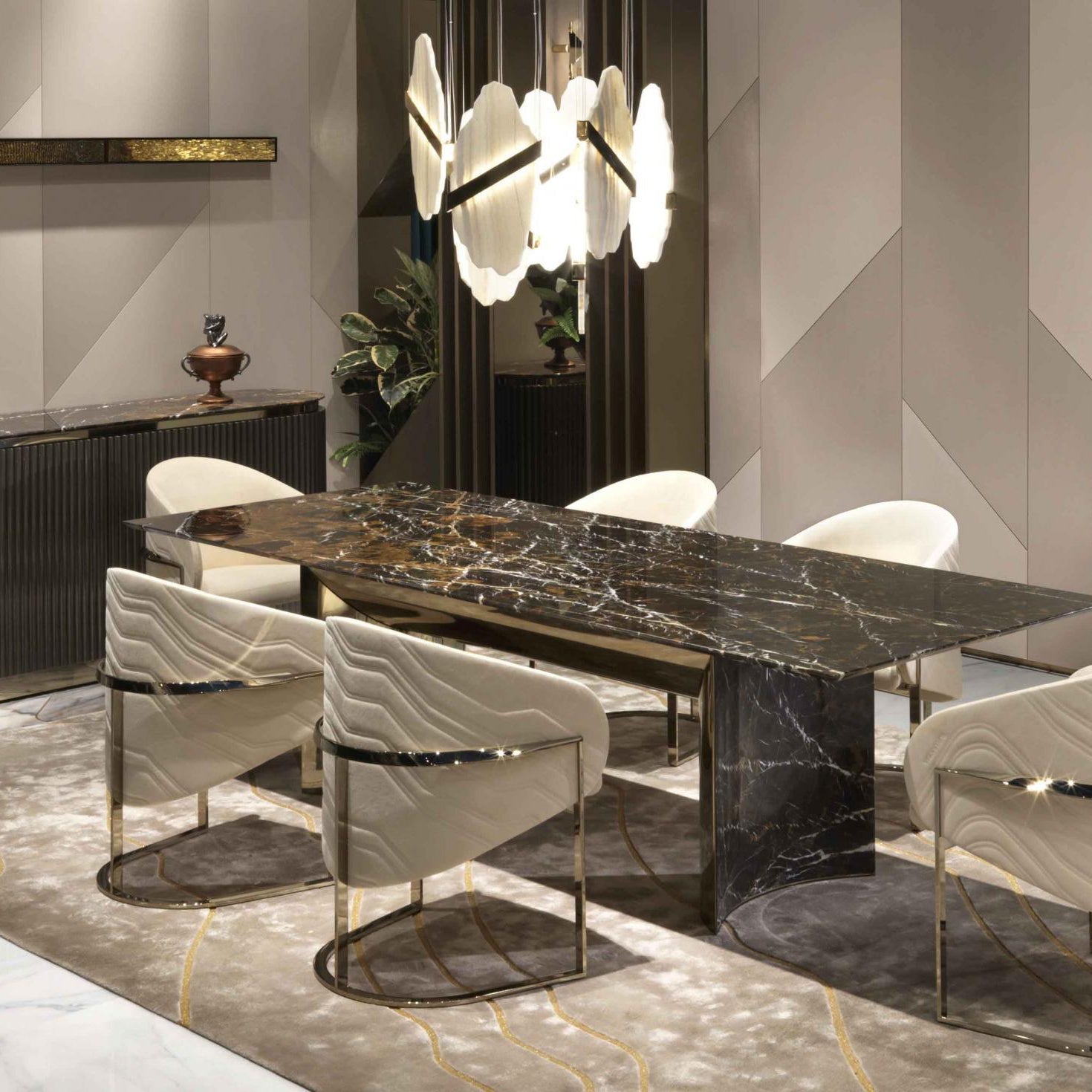 Olraeos Elegance Rock Metal Jade Chandelier - Lamp Copper