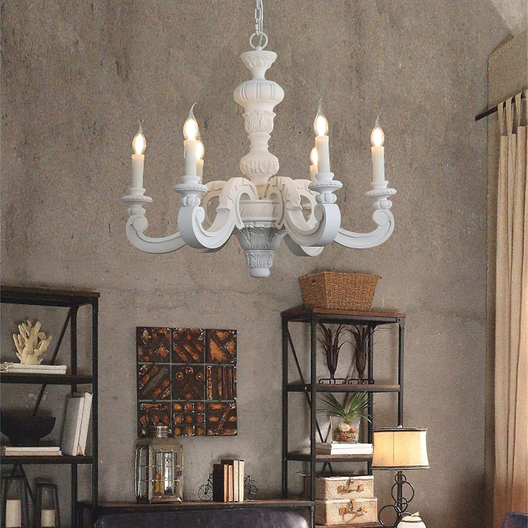 Olrinila Roman Pillar Hand-carved Wood Chandelier - Lamp Copper