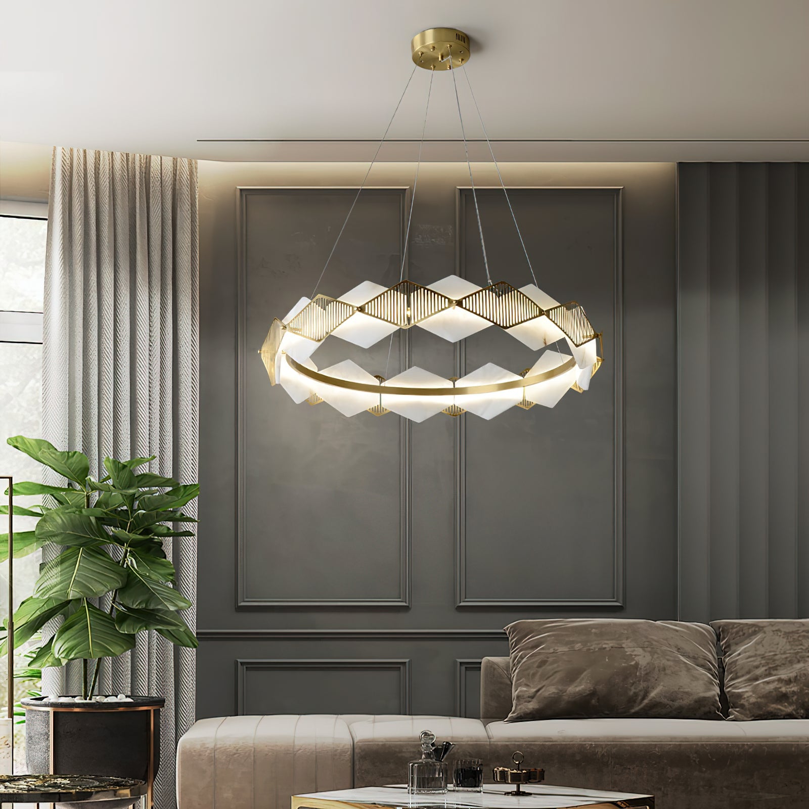Etalarae Modern Minimalist Rote LED Alabaster Chandelier - Lamp Copper