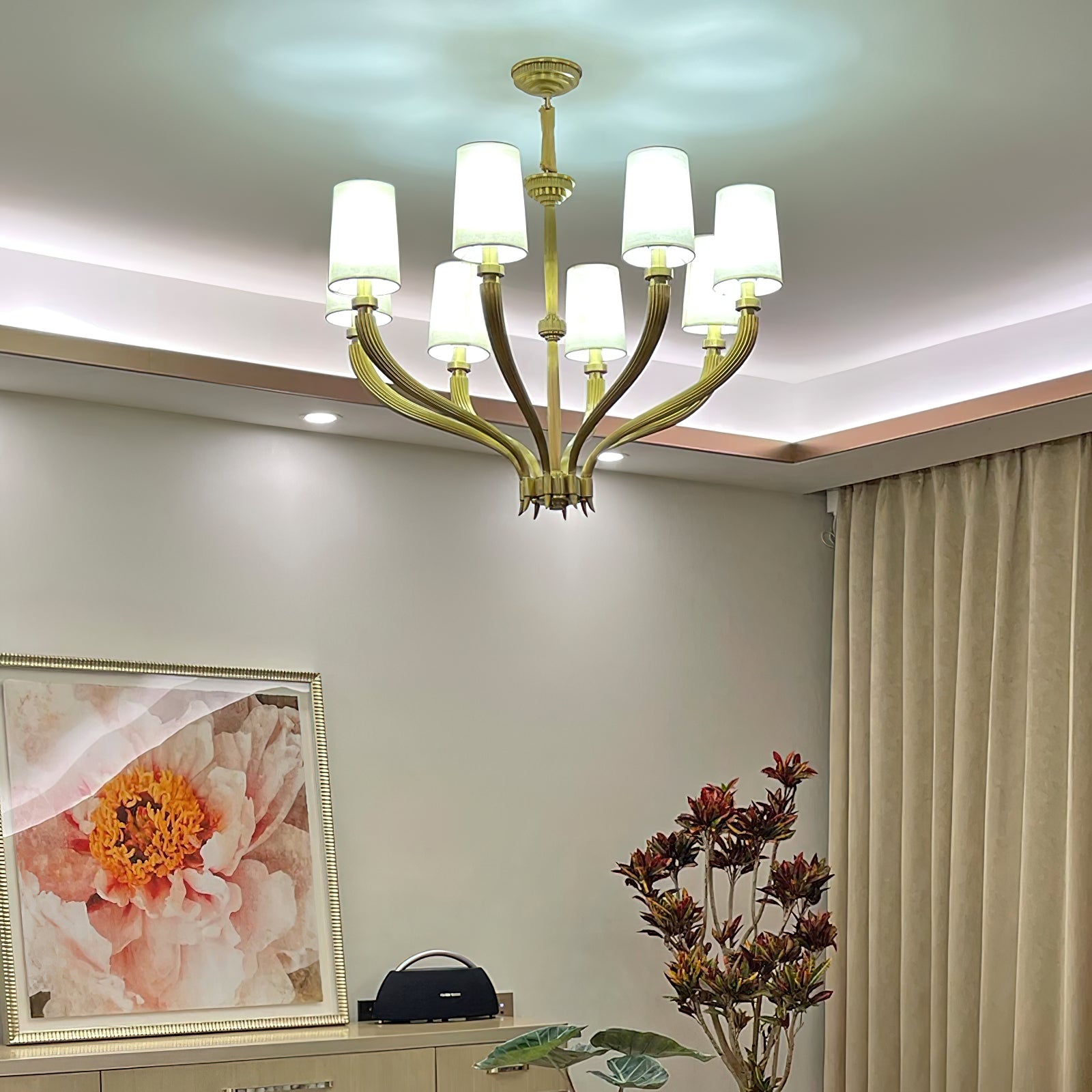 Olnoran Vintage Industrial River Reed Fabric Chandelier - Lamp Copper
