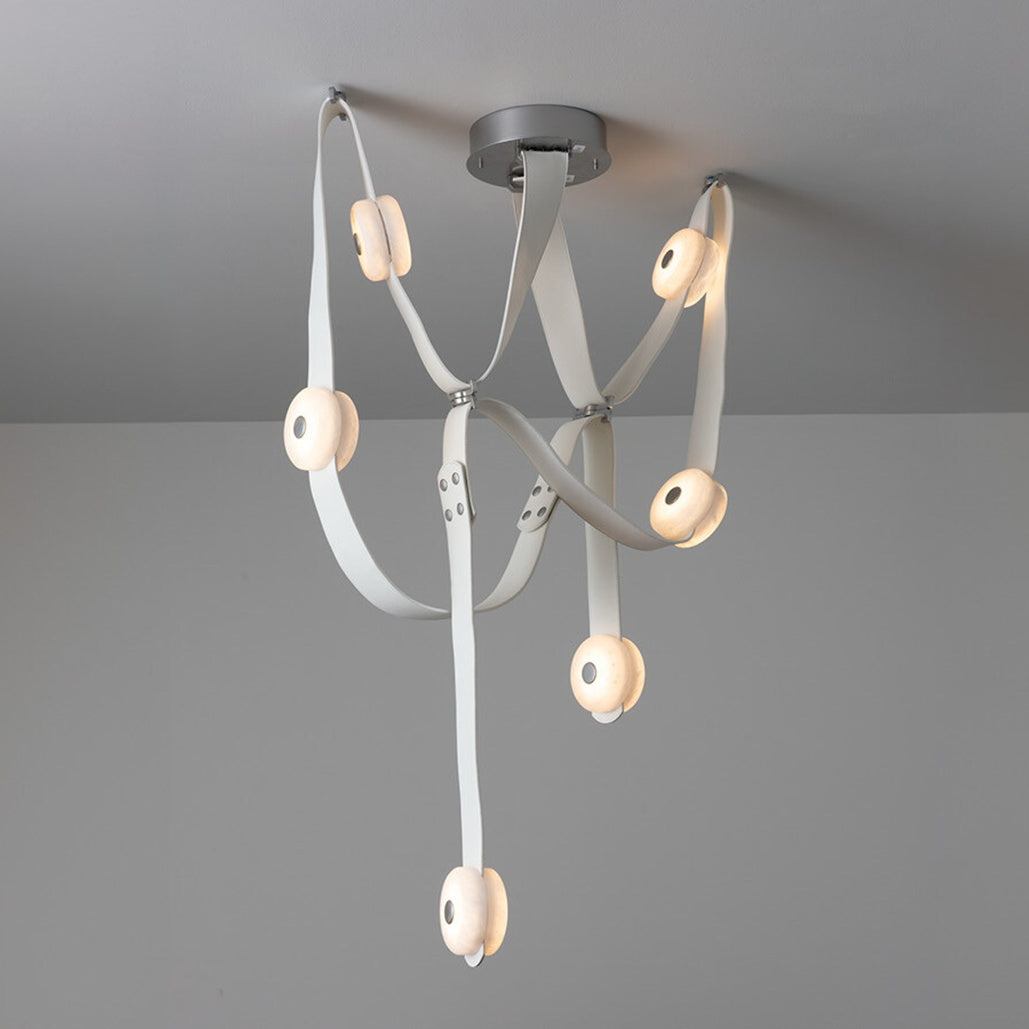 Elraearis Modern Minimalist LED Leather Alabaster Chandelier - Lamp Copper