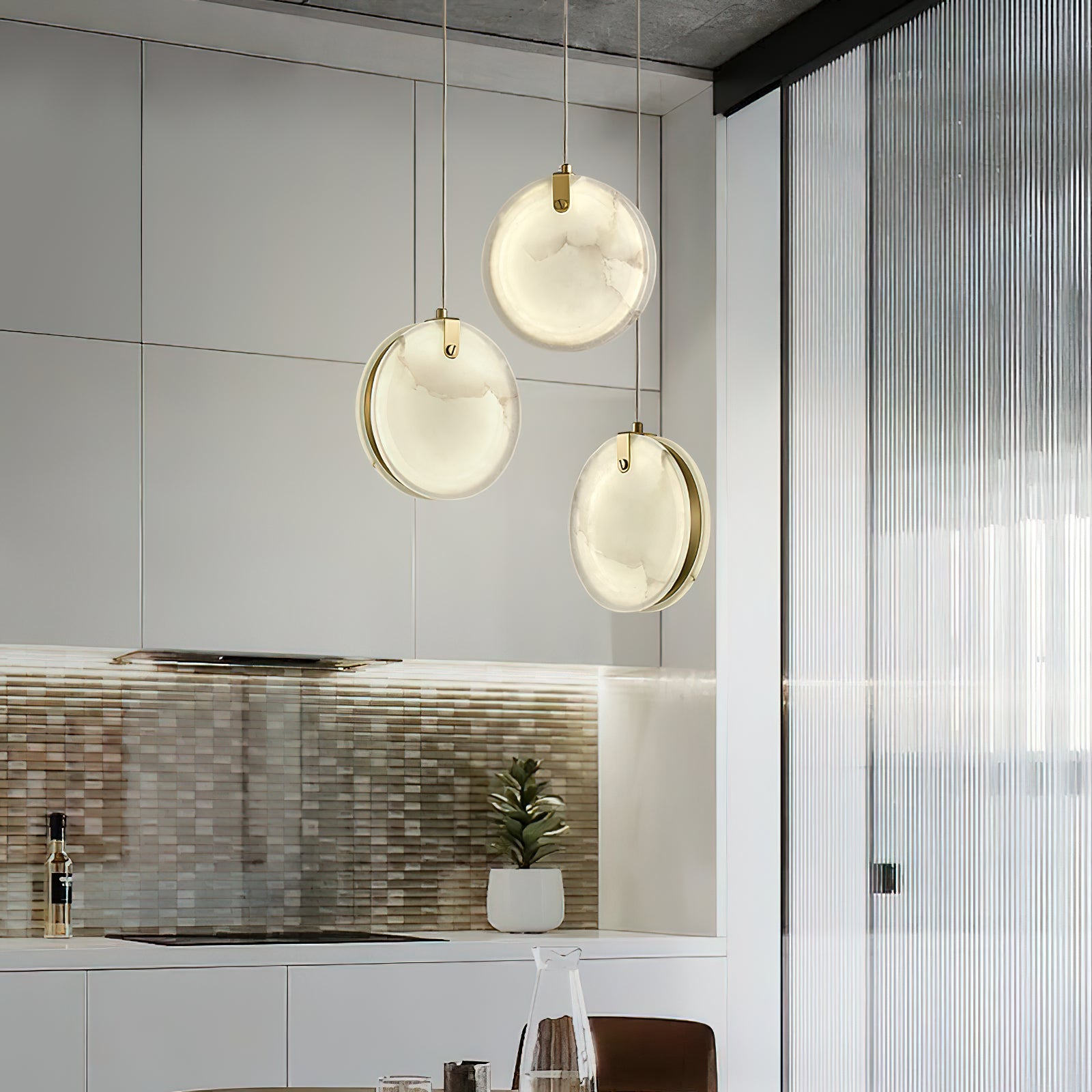 Utalionis Modern Minimalist Brass Alabaster Pendant Light - Lamp Copper