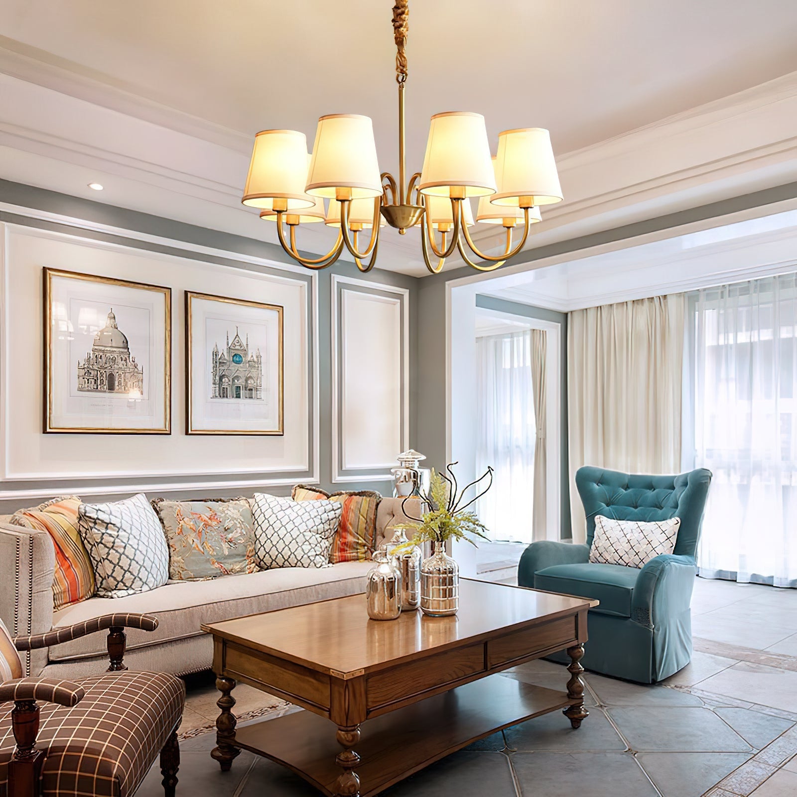 Aged Traditional Stacey Fabric Chandelier