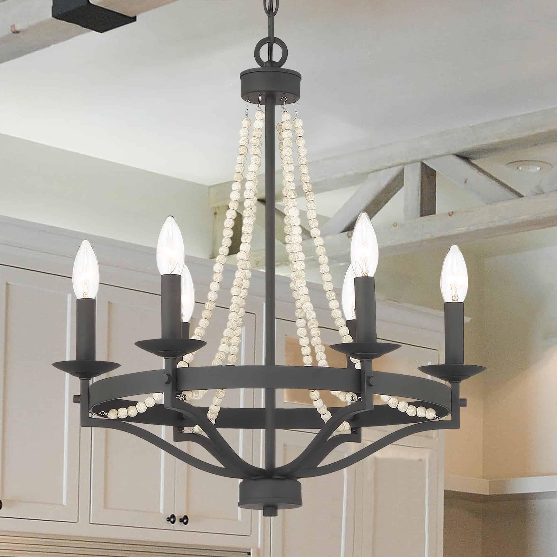 Isoren Vintage Industrial Wooden Metal Chandelier - Lamp Copper