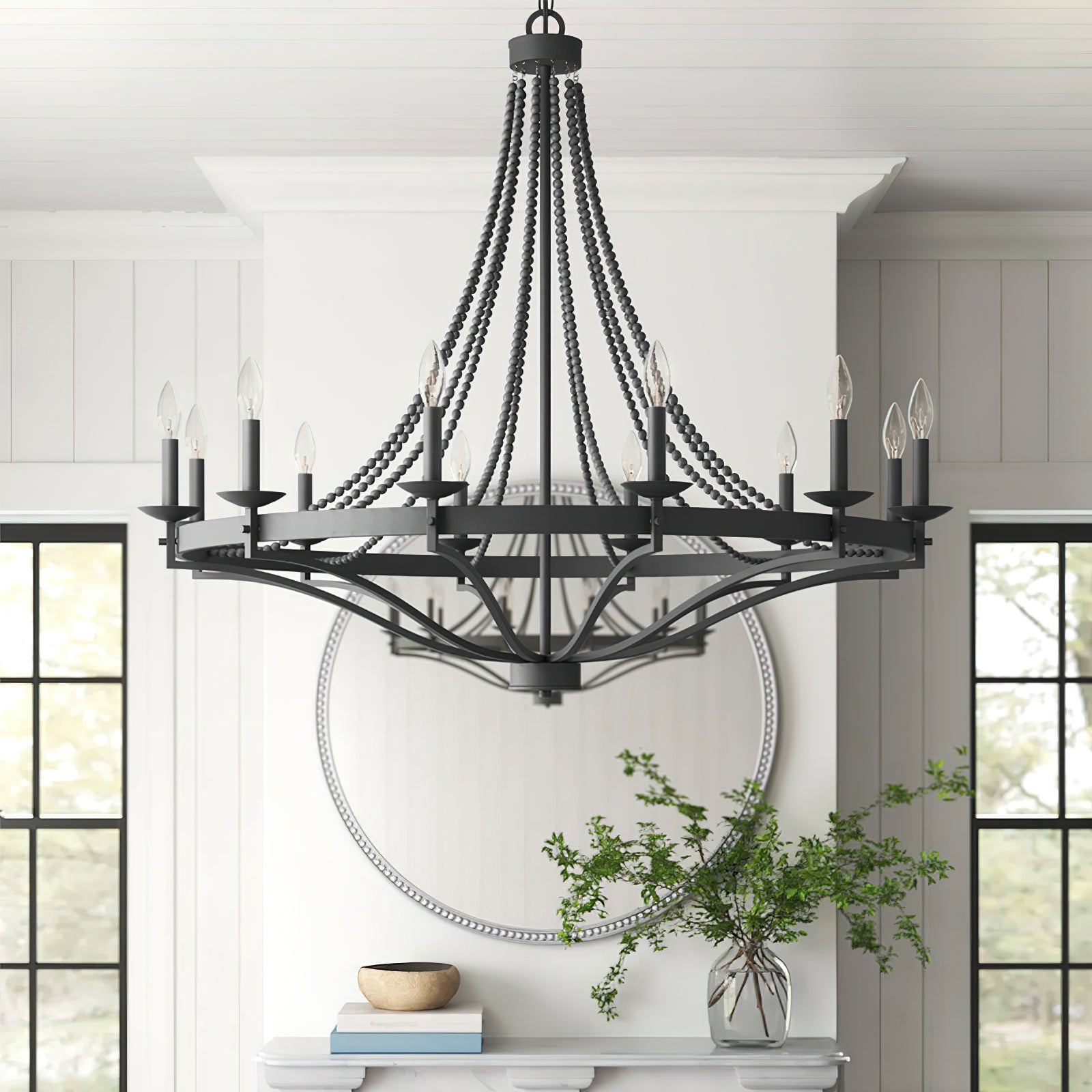 Isoren Vintage Industrial Wooden Metal Chandelier - Lamp Copper
