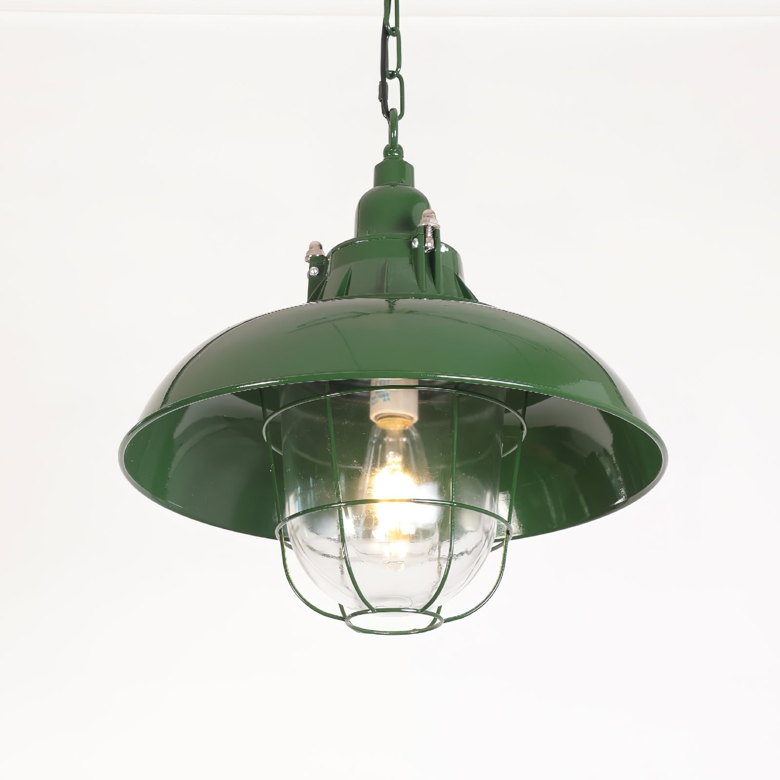 Colaeus Vintage Industrial Swag Green Glass Light - Lamp Copper