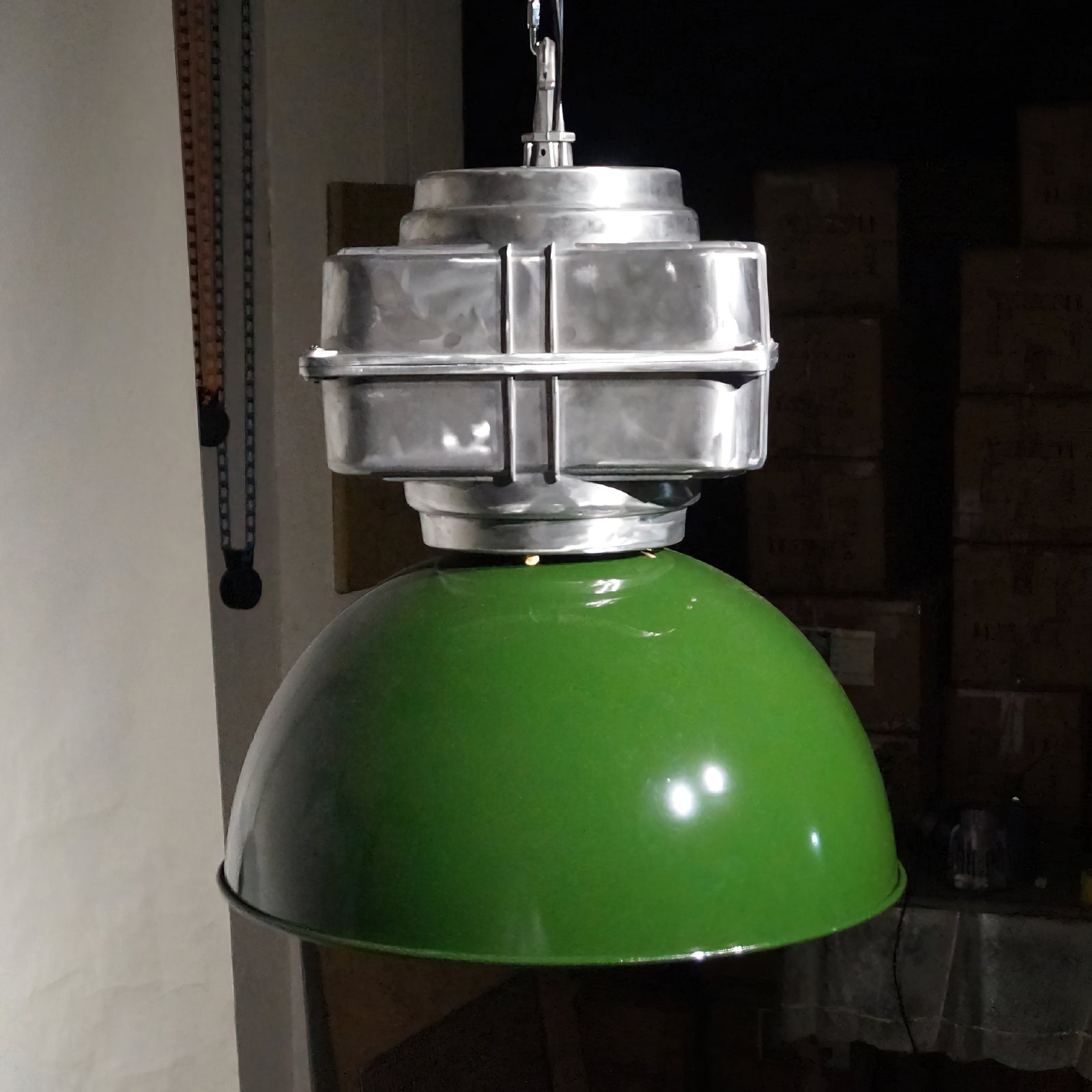 Colaeus Vintage Industrial Swag Green Glass Light - Lamp Copper