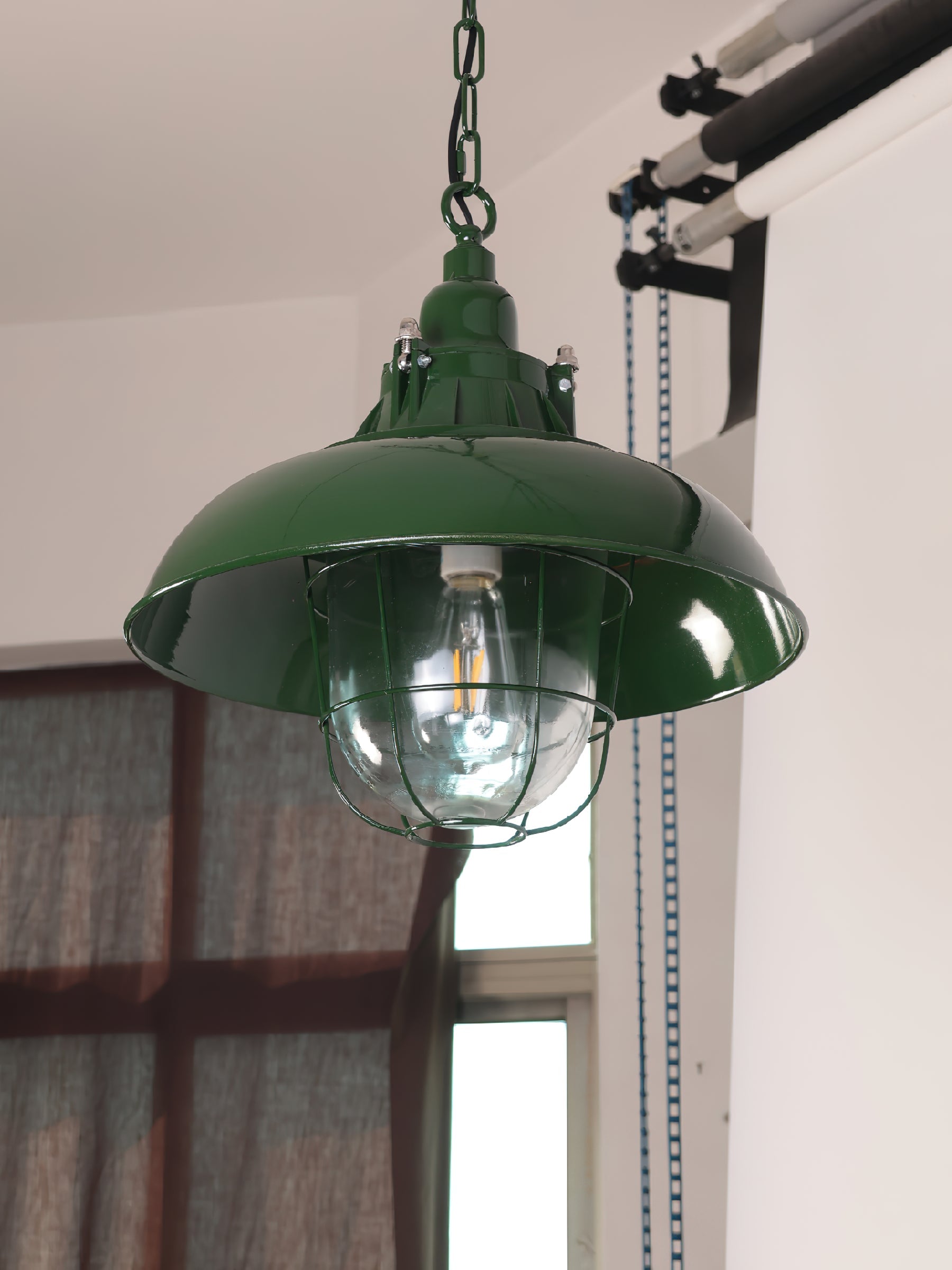 Colaeus Vintage Industrial Swag Green Glass Light - Lamp Copper
