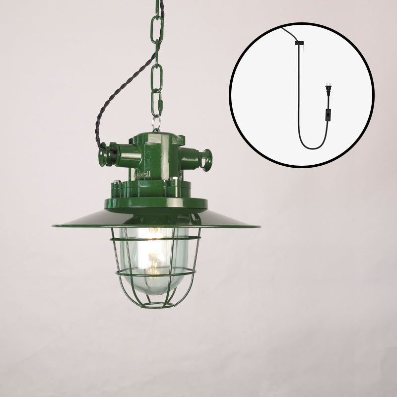 Colaeus Vintage Industrial Swag Green Glass Light - Lamp Copper