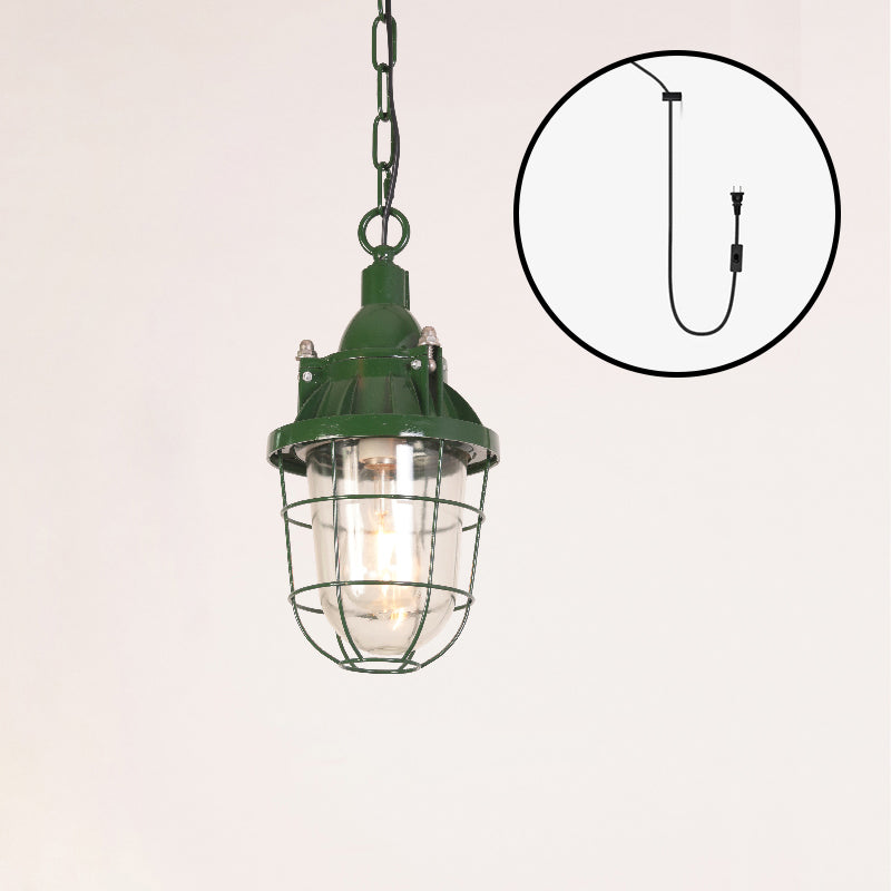 Colaeus Vintage Industrial Swag Green Glass Light - Lamp Copper