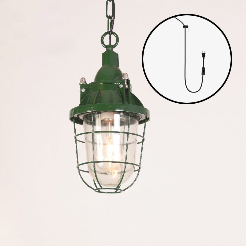 Colaeus Vintage Industrial Swag Green Glass Light - Lamp Copper