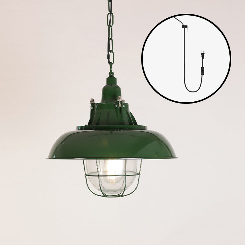 Colaeus Vintage Industrial Swag Green Glass Light - Lamp Copper