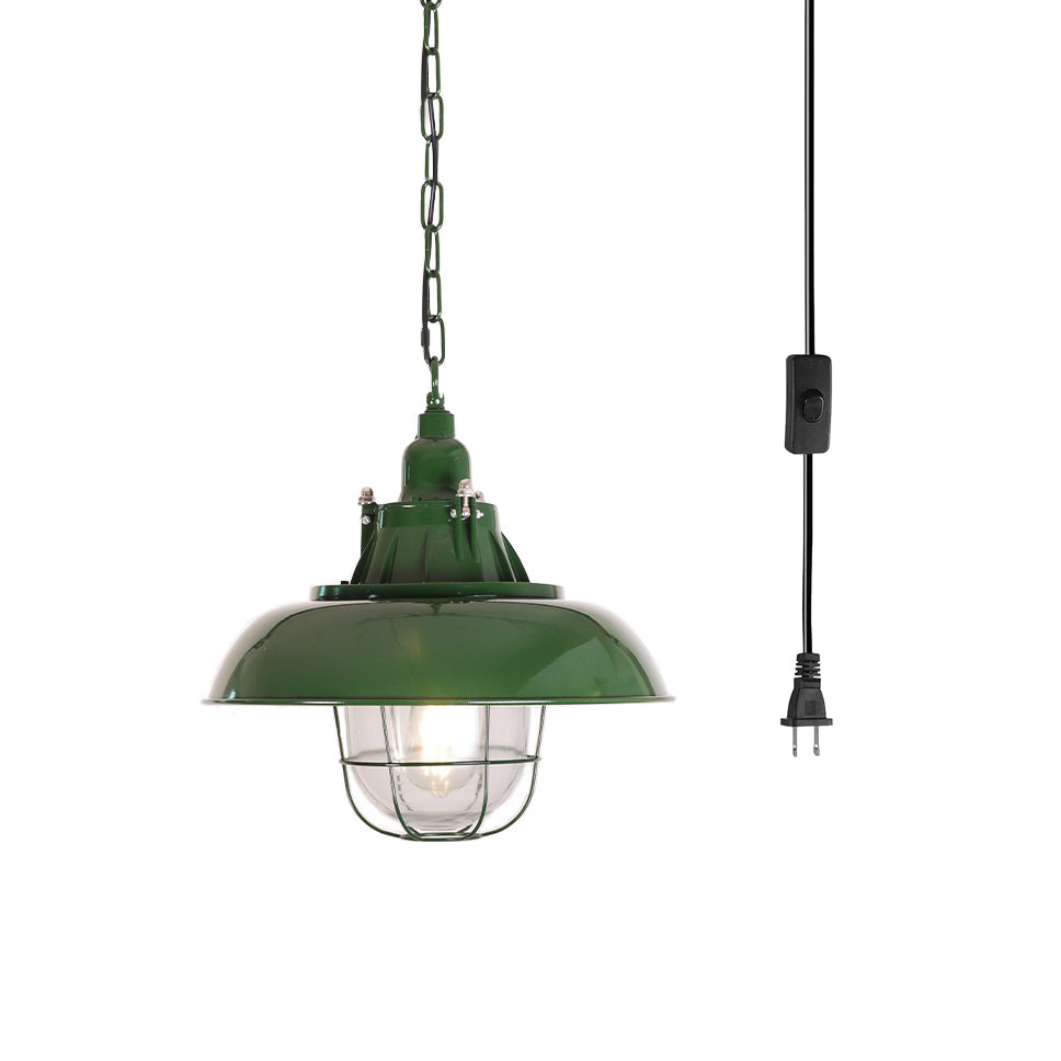 Colaeus Vintage Industrial Swag Green Glass Light - Lamp Copper