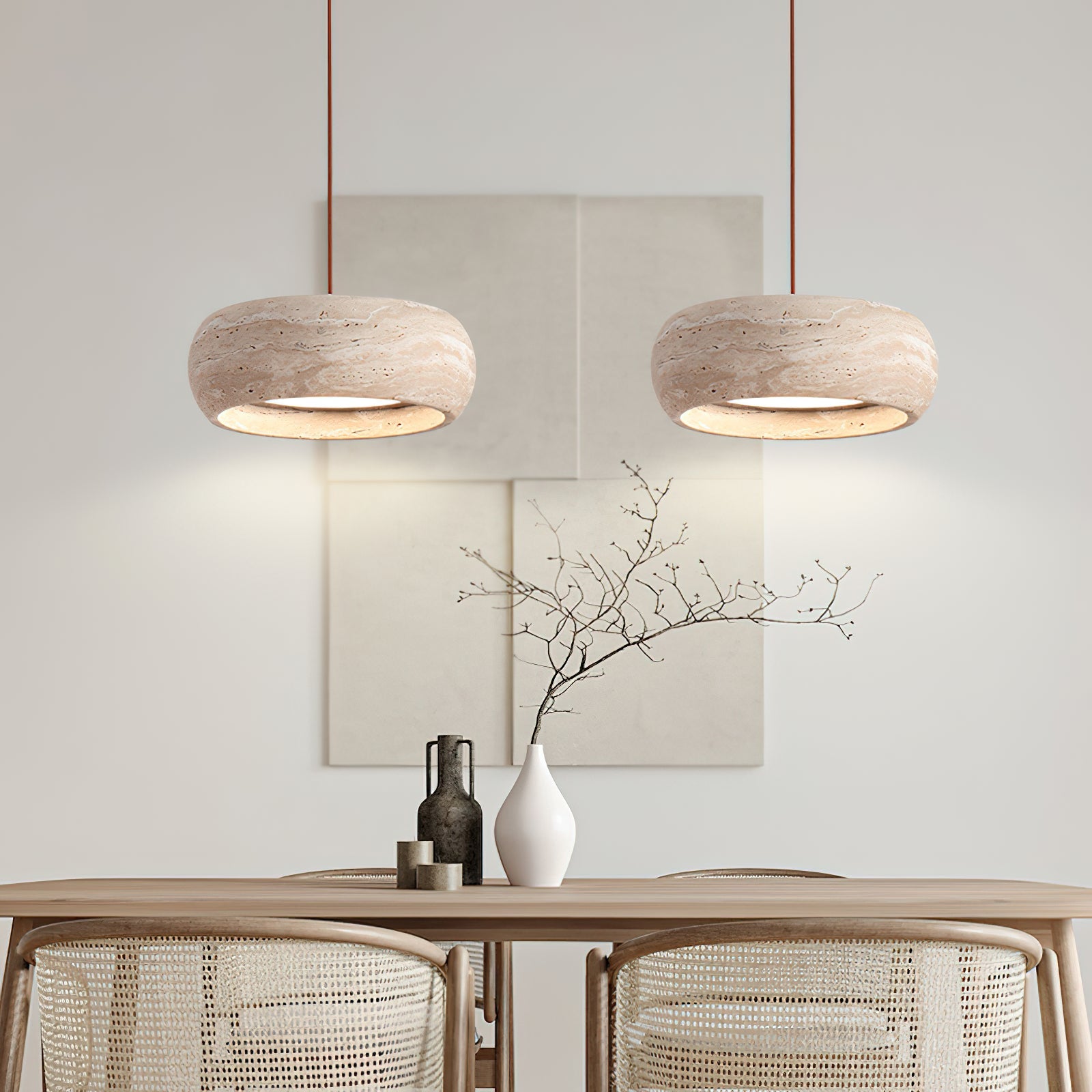 Eurvaran Modern Minimalist Drum Travertine Pendant Lamp - Lamp Copper