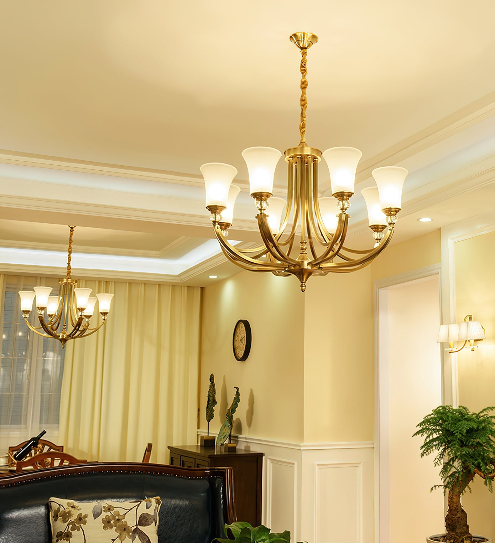Ordoran Vintage Industrial Brass Glass Chandelier - Lamp Copper