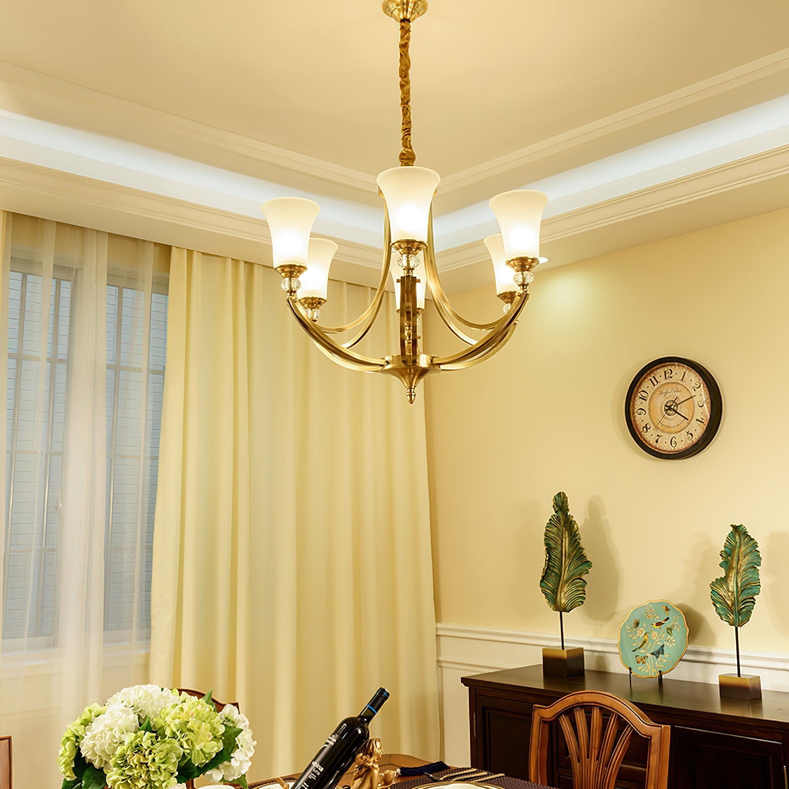 Ordoran Vintage Industrial Brass Glass Chandelier - Lamp Copper