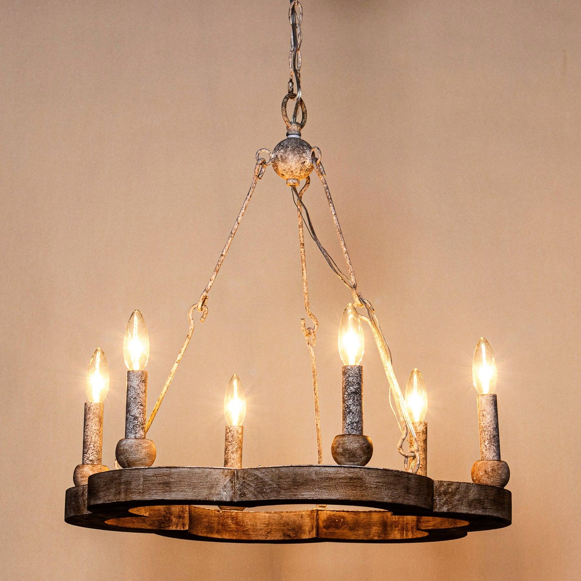 Mysilora Vintage Industrial Wheel Wood Metal Chandelier - Lamp Copper