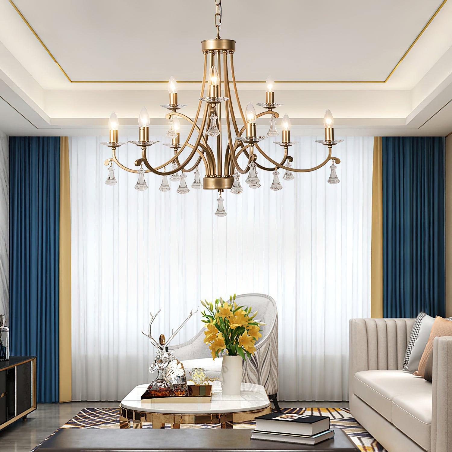 Cuvenara Postmodern Luxury Brass Crystal Chandelier - Lamp Copper