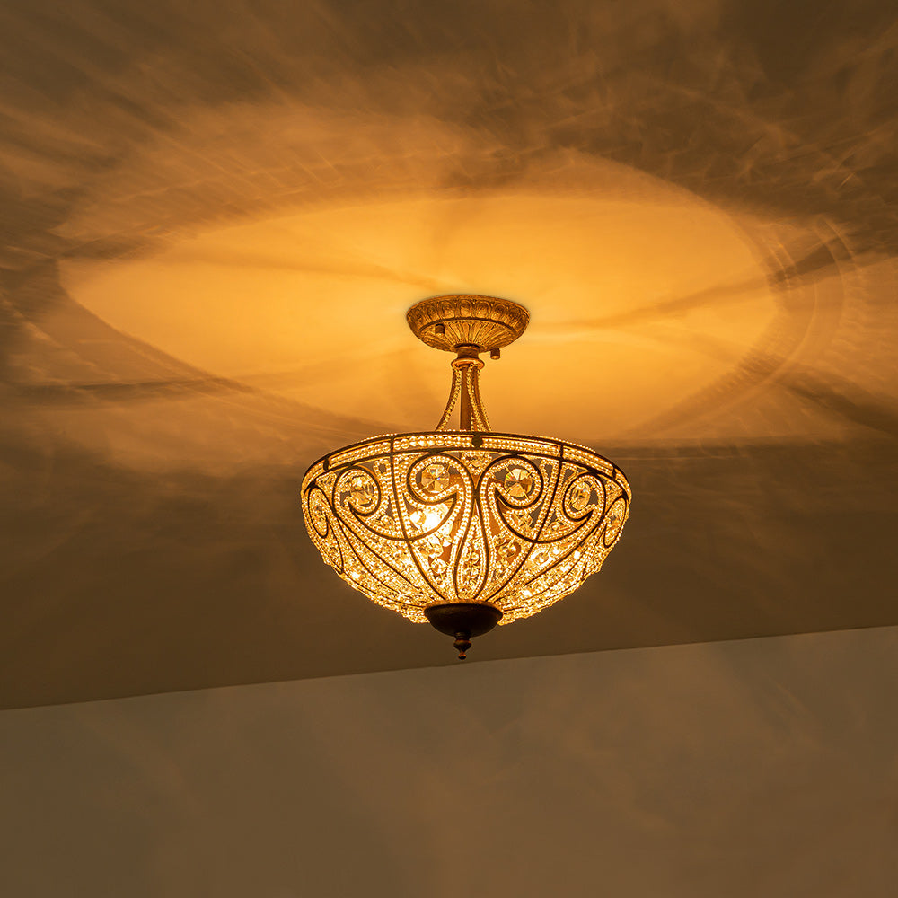 Vatnuli Traditional Antique Crystal Semi Flush Light
