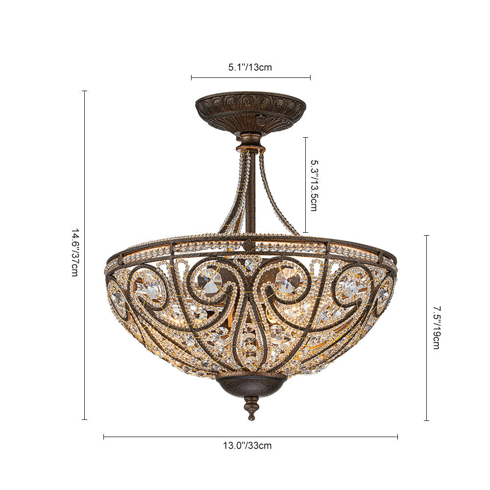 Vatnuli Traditional Antique Crystal Semi Flush Light