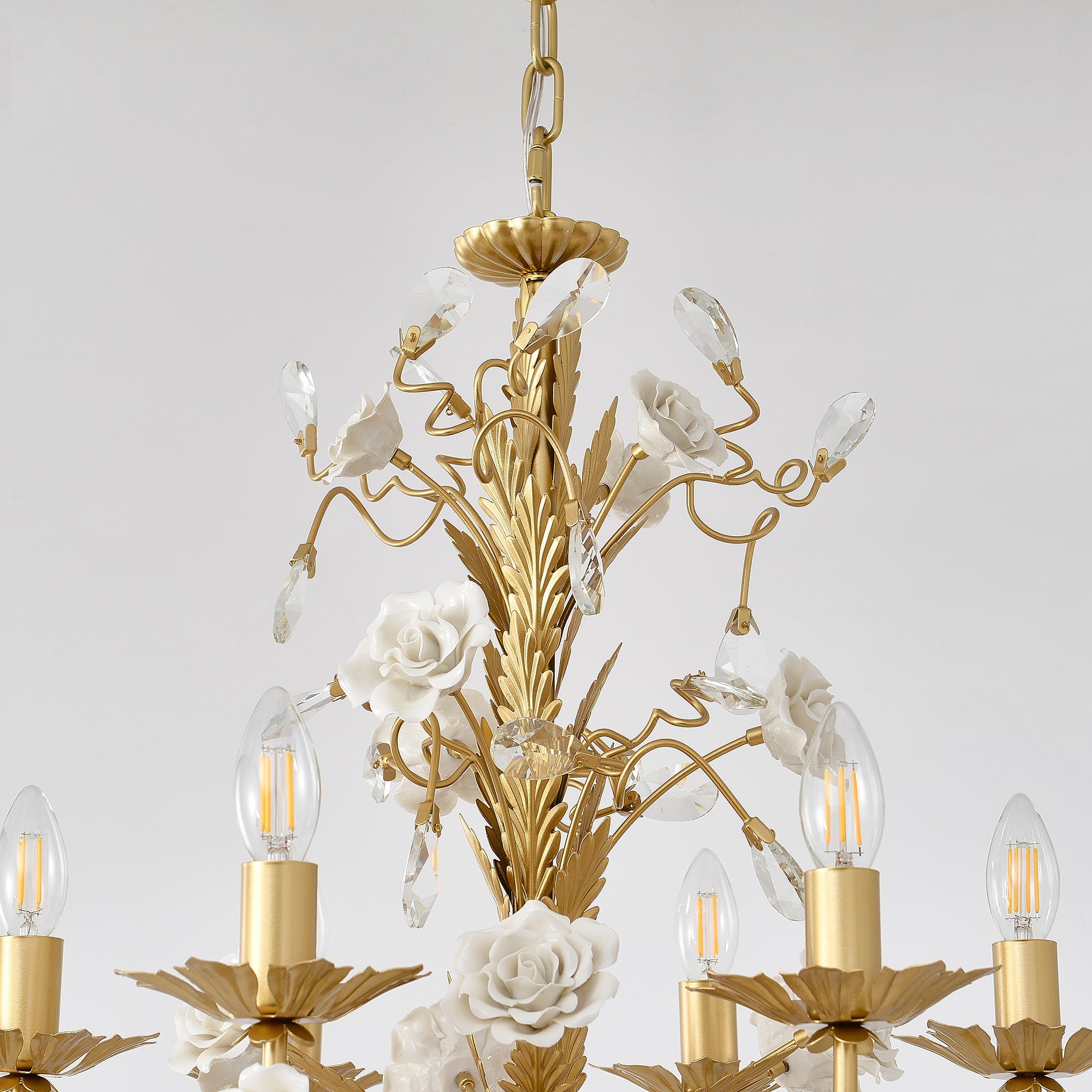 Vavenara Postmodern Luxury Rose White Crystal Chandelier - Lamp Copper