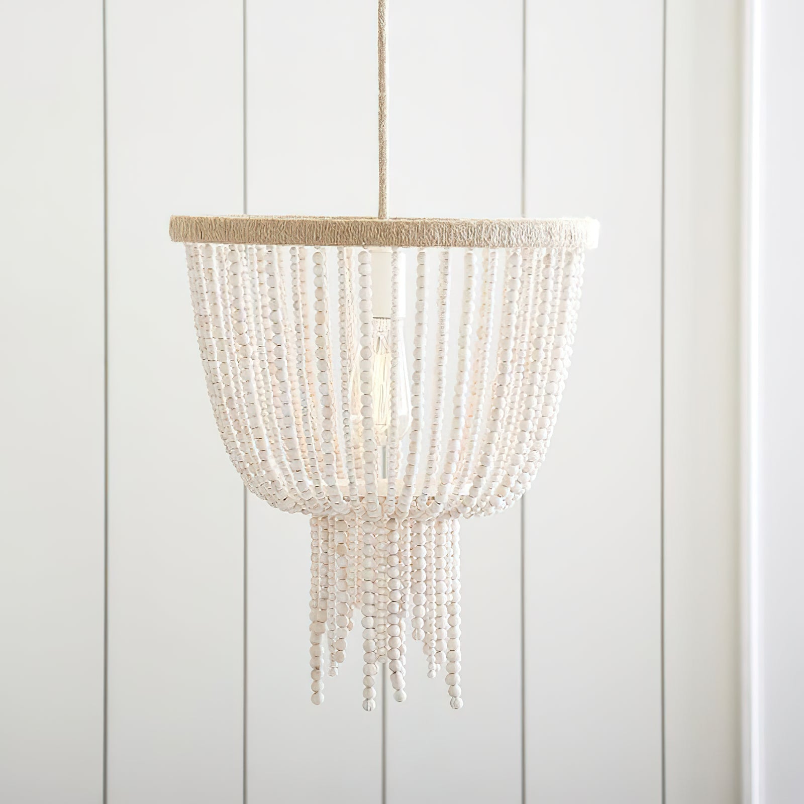Himinuvyi Modern Beaded  Wooden Rope Metal Chandelier