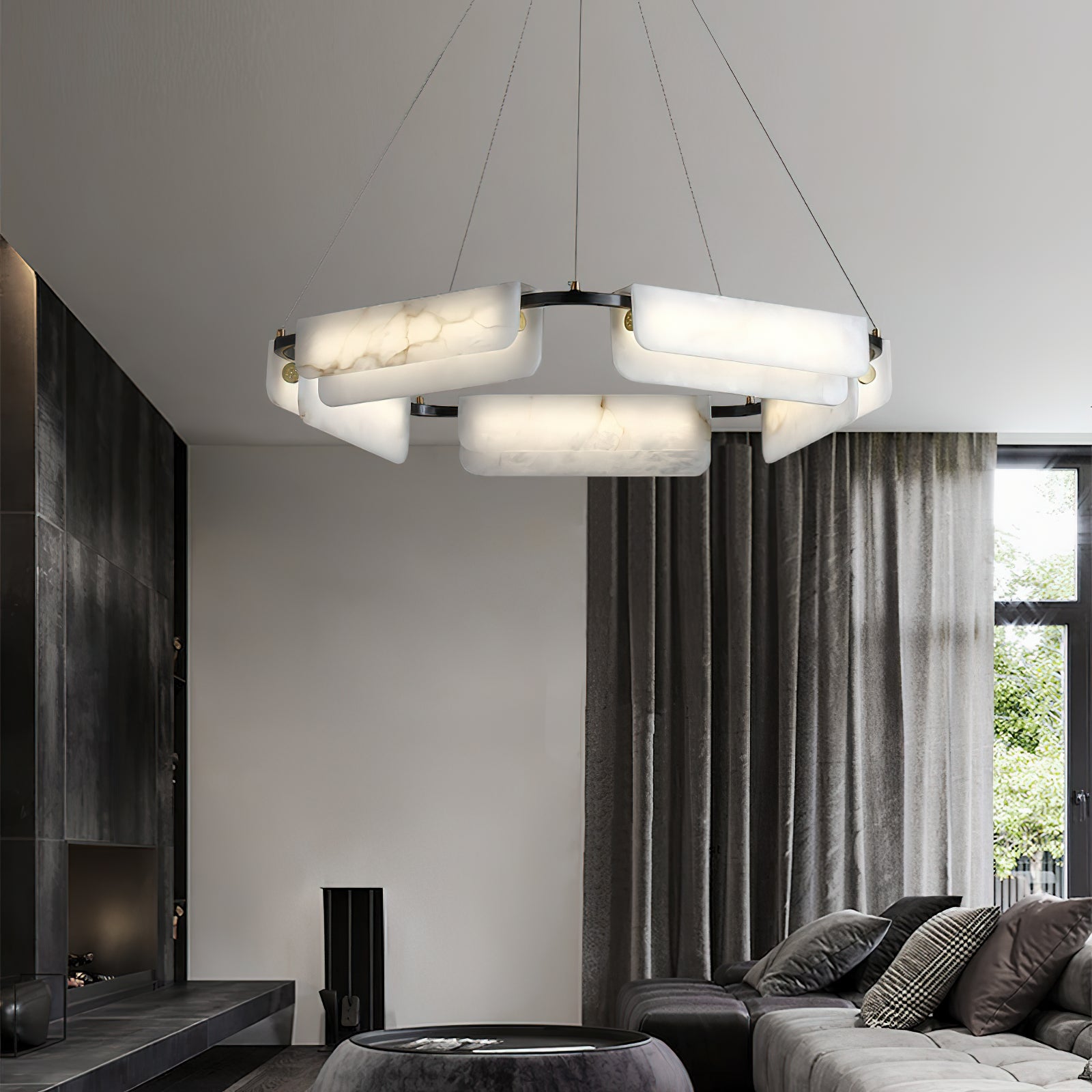 Syphaen Postmodern Luxury Metal Alabaster Chandelier - Lamp Copper