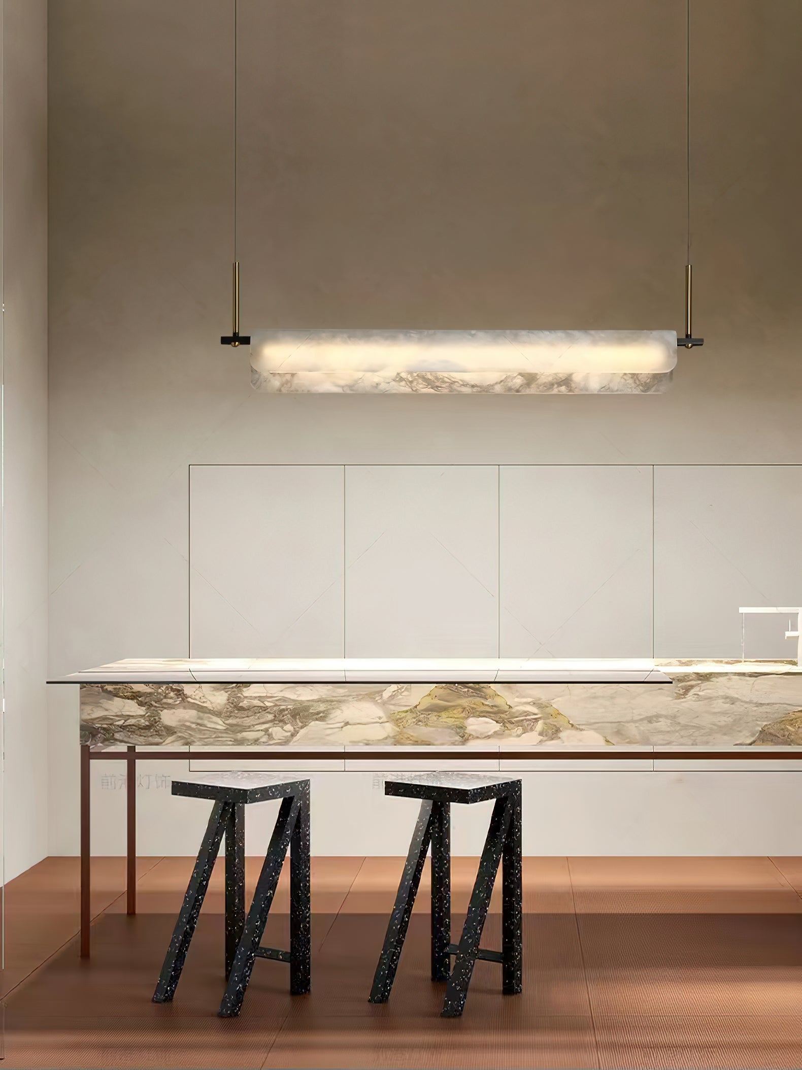 Eshaisra Modern Minimalist Metal Alabaster Pendant Light - Lamp Copper