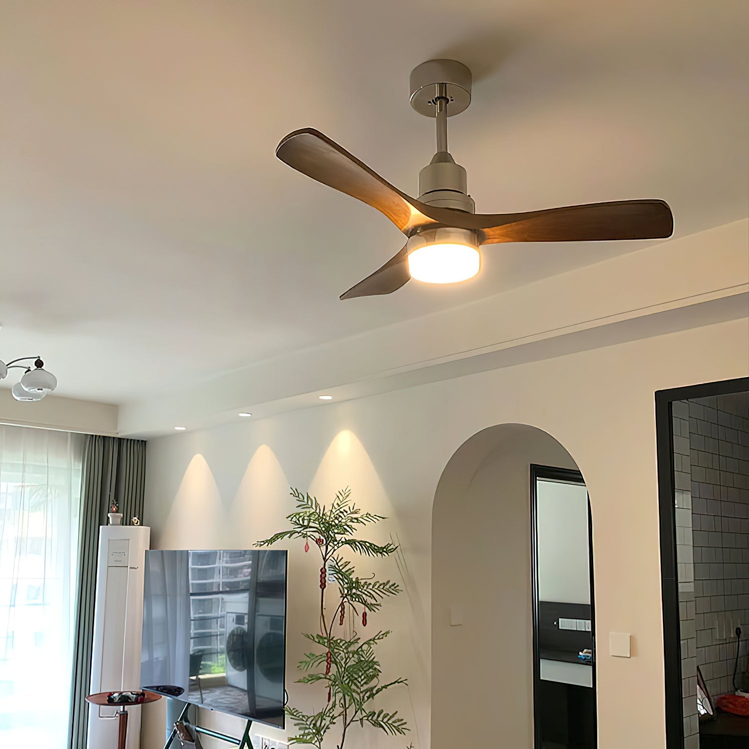 Zesolila Premium Natural Wooden Fan Ceiling Light - Lamp Copper