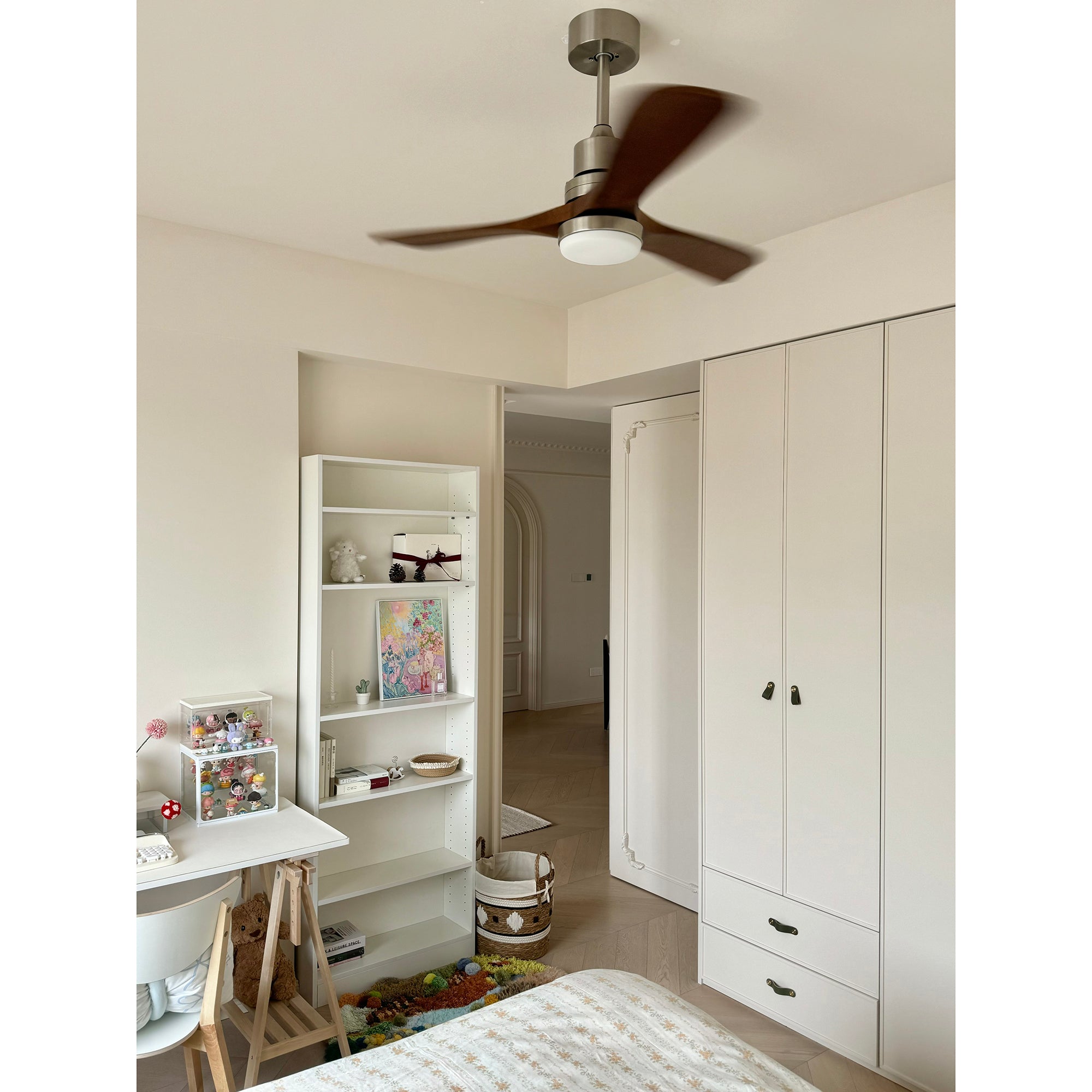 Zesolila Premium Natural Wooden Fan Ceiling Light - Lamp Copper