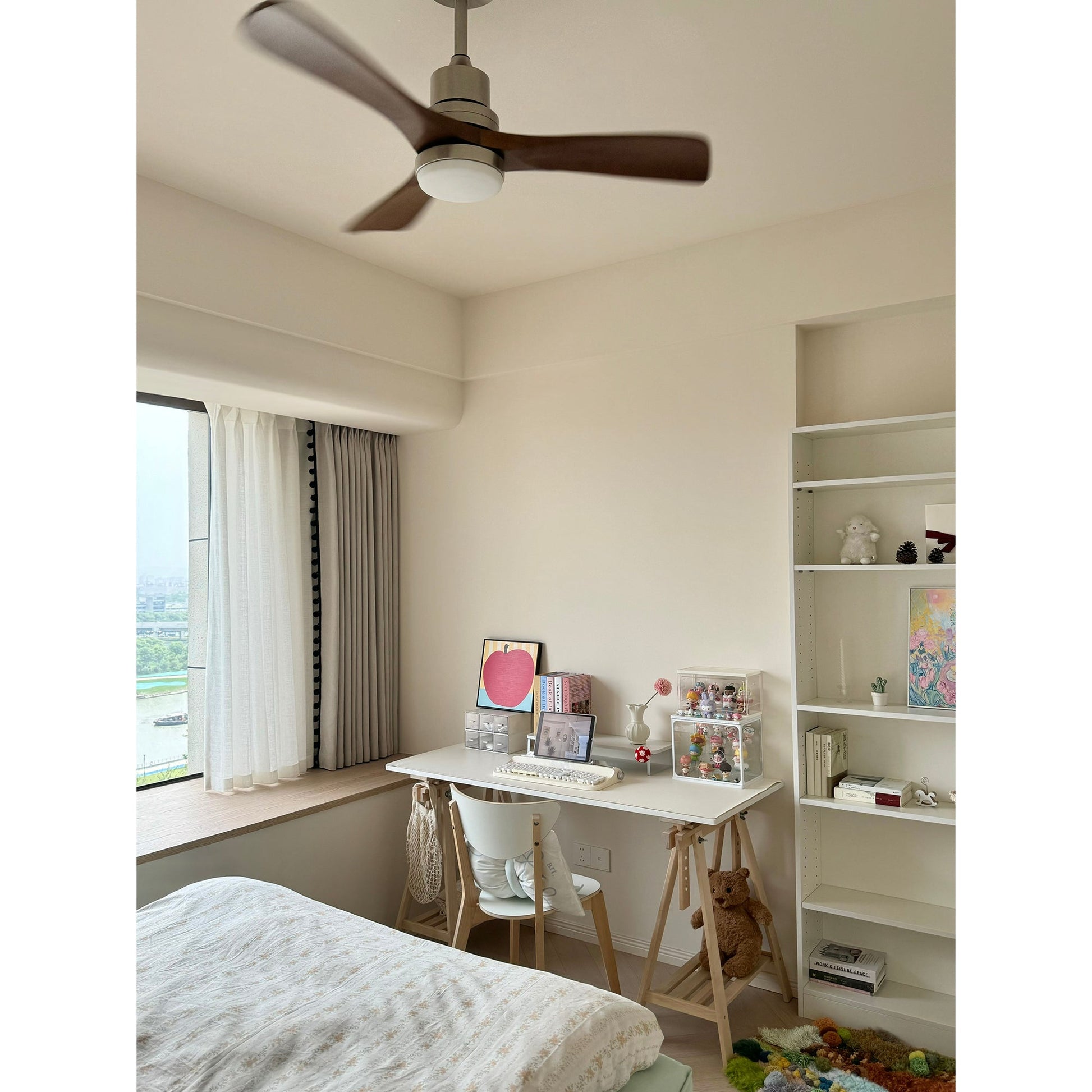 Zesolila Premium Natural Wooden Fan Ceiling Light - Lamp Copper