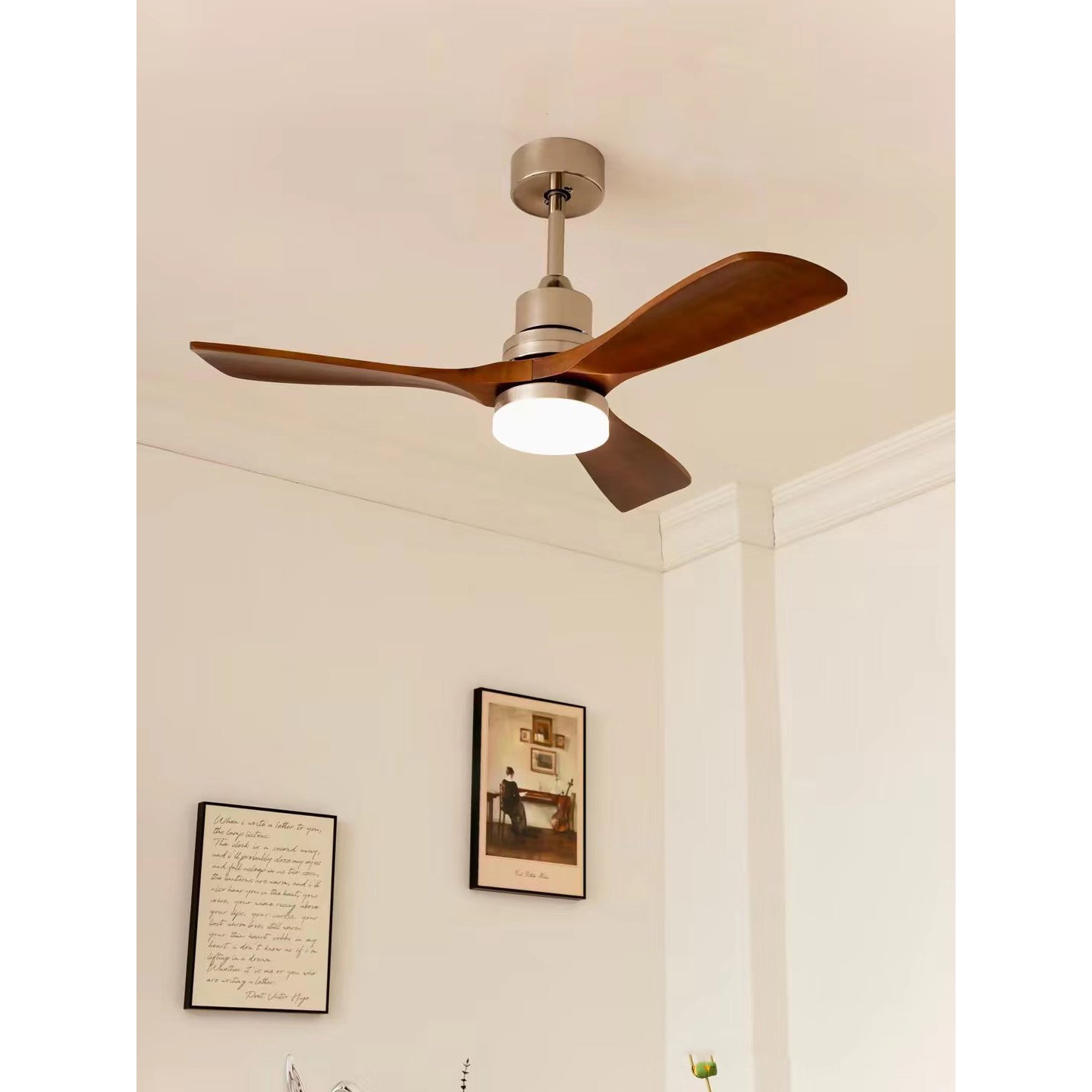 Zesolila Premium Natural Wooden Fan Ceiling Light - Lamp Copper
