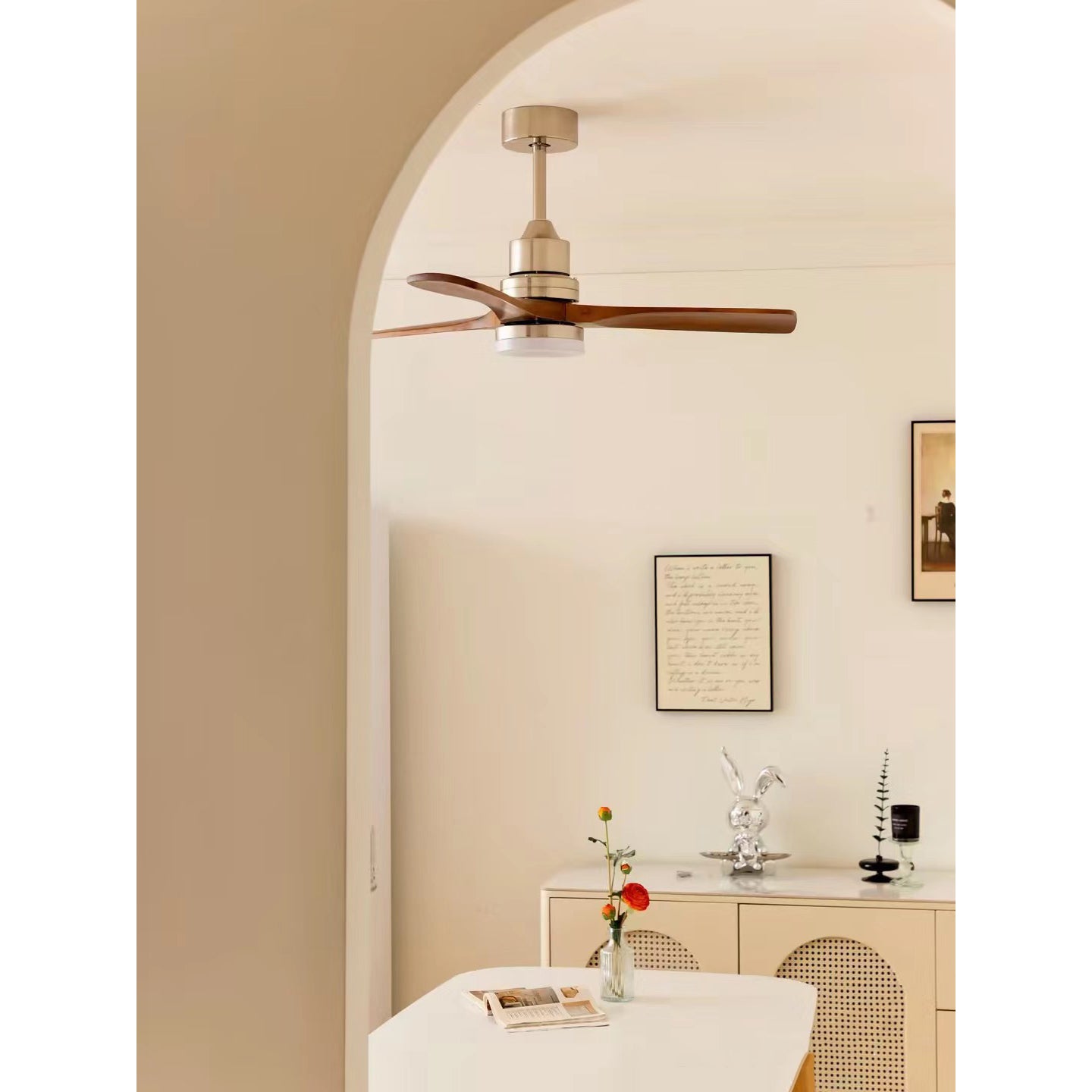 Zesolila Premium Natural Wooden Fan Ceiling Light - Lamp Copper