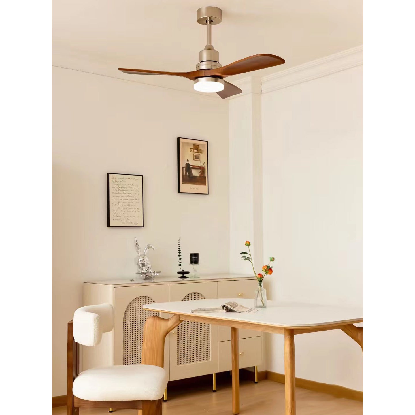 Zesolila Premium Natural Wooden Fan Ceiling Light - Lamp Copper