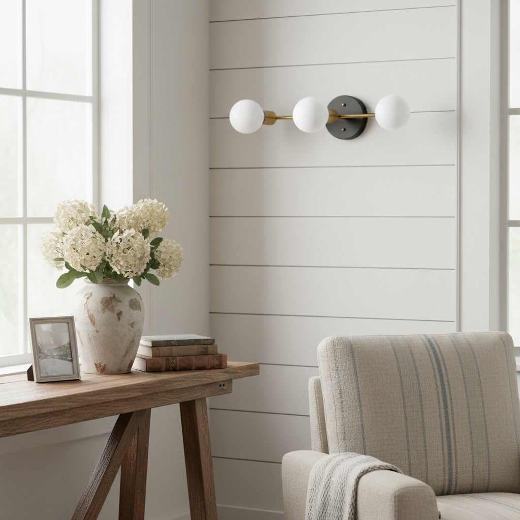 Pearl 3-Light Milk Glass Globe Wall Sconce Mid-Century Light