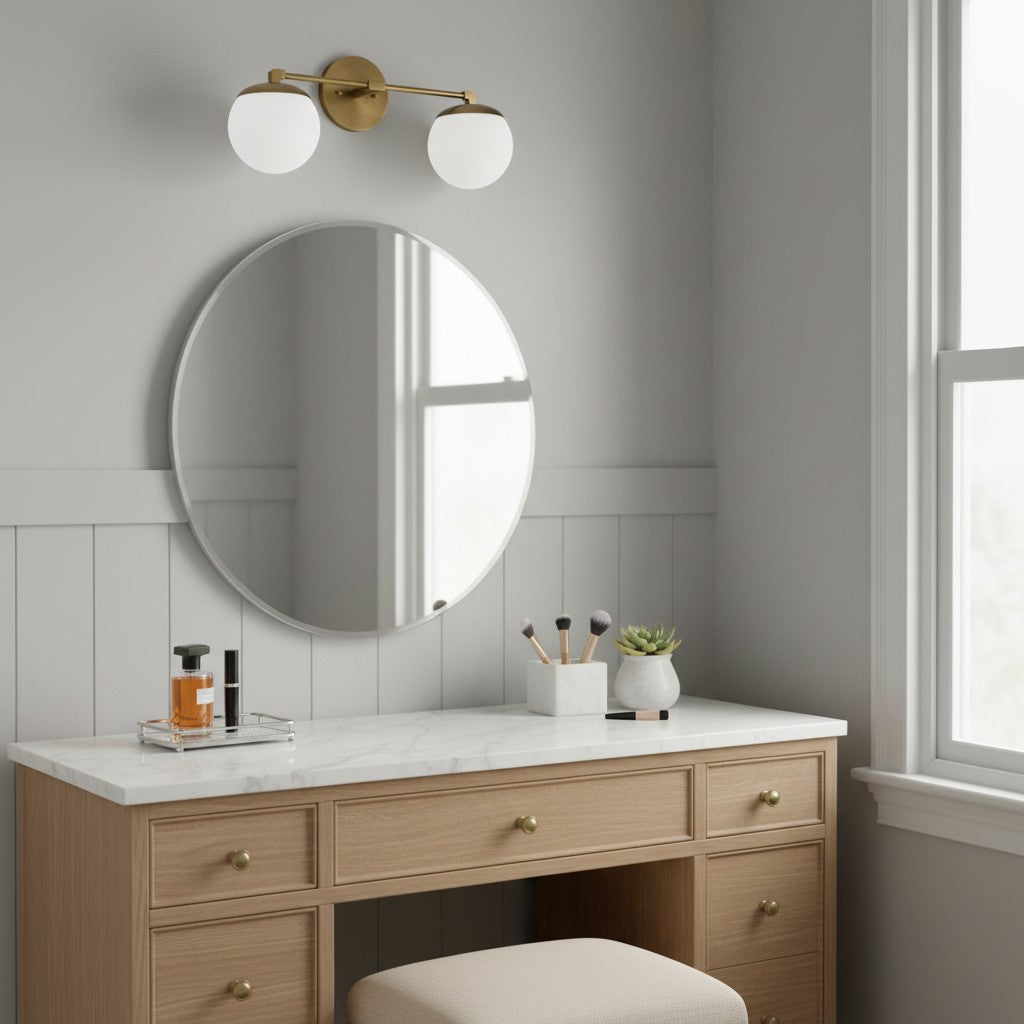 Pearl Milk Glass  Brass Wall Sconce Bathroom