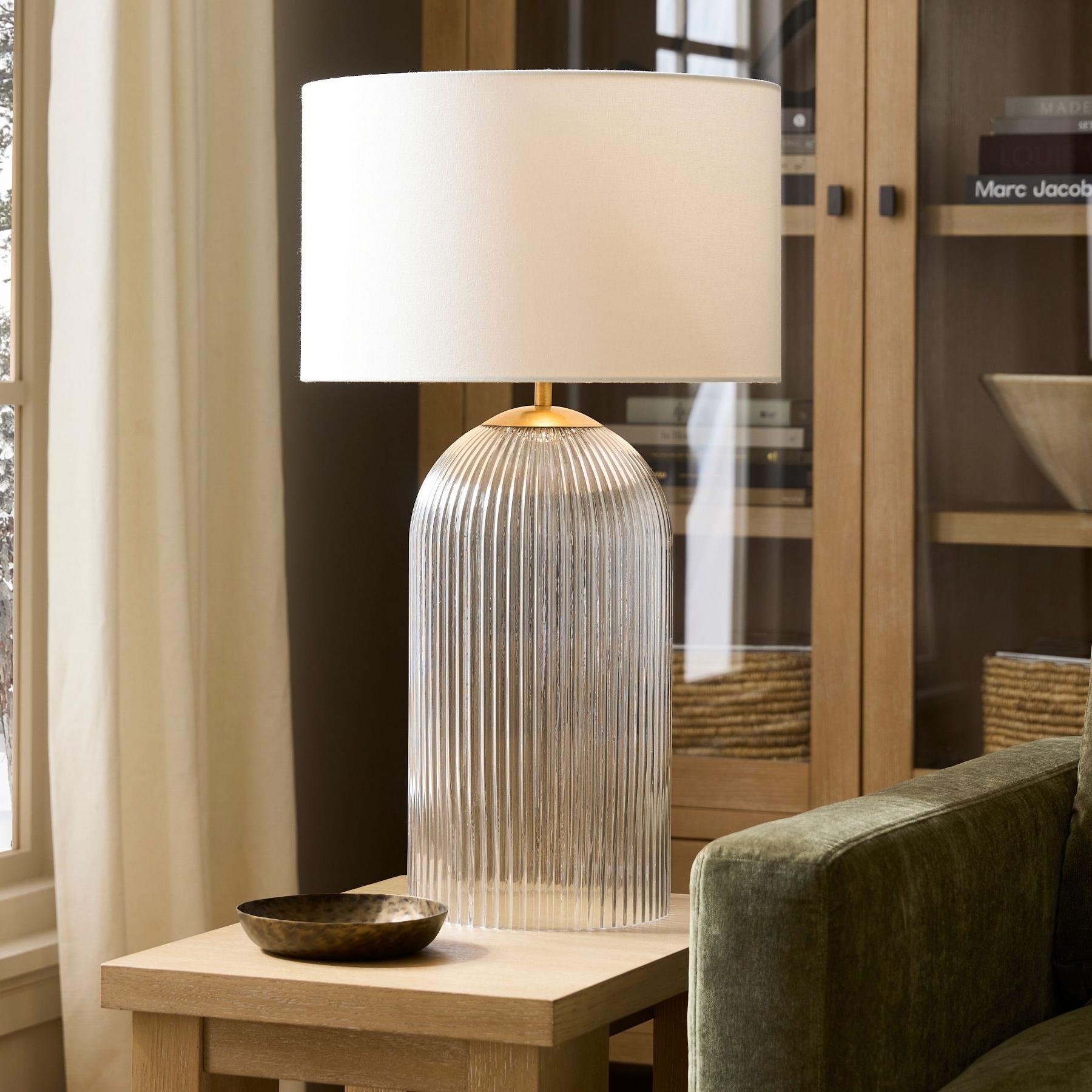 Haze  Glass Table Lamp with Linen   for  Living Rooms