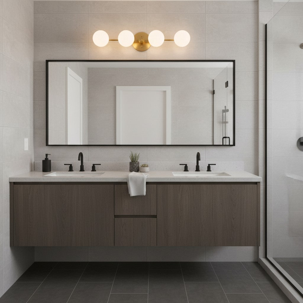 Pearl Brass Milk Glass 4-Light Wall Sconce Bathroom