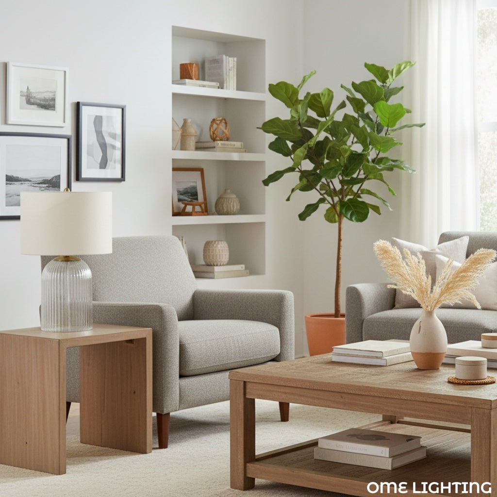 Haze  Glass Table Lamp with Linen   for  Living Rooms