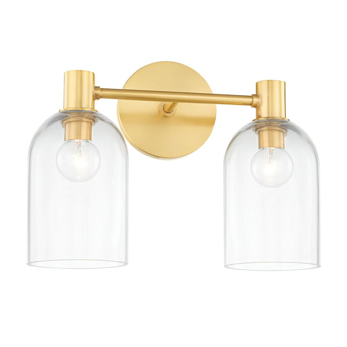 Kian Aged Brass 2-Light Vanity Sconce with Clear Glass Cloche