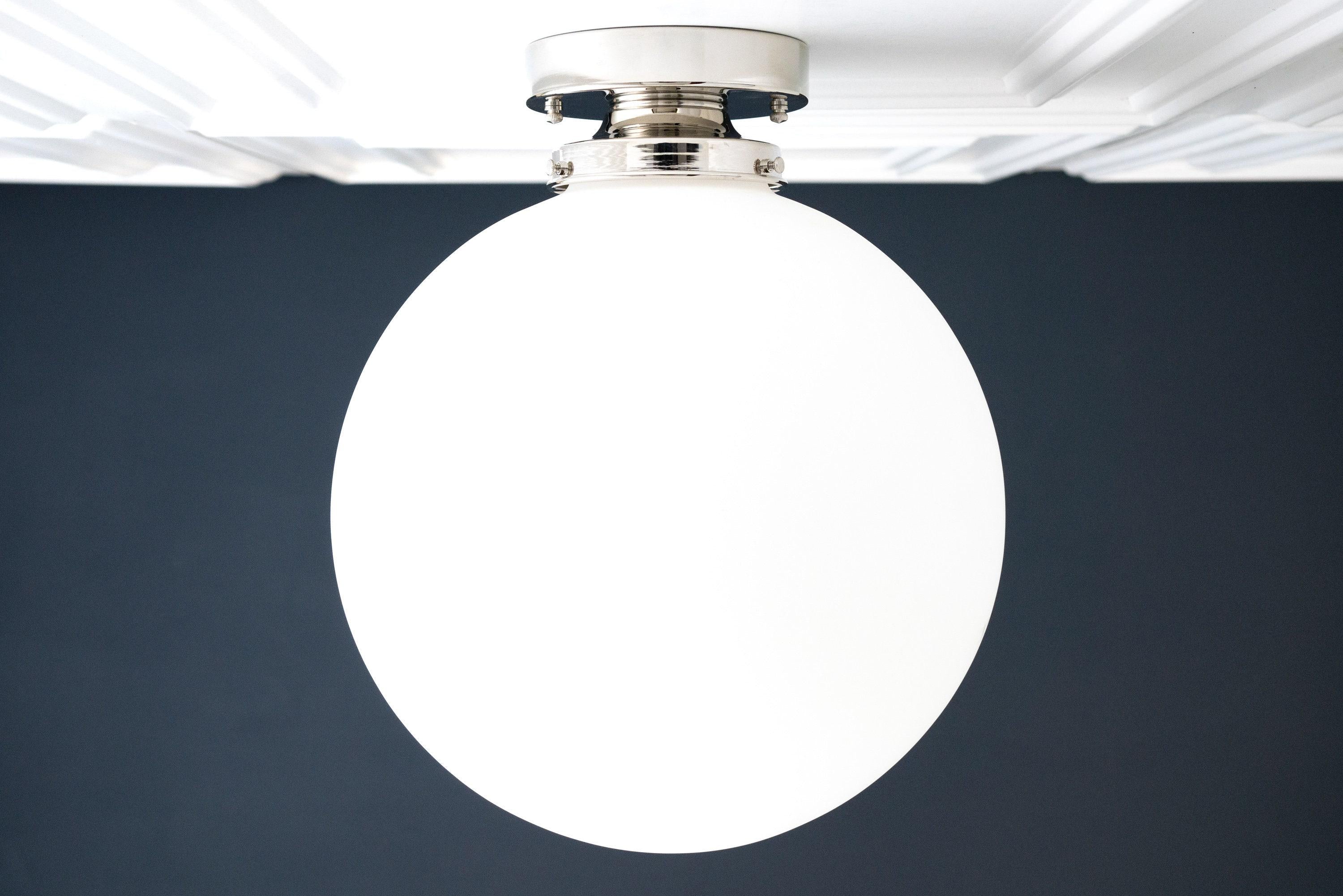 Pearl White Brass Globe Ceiling Light  Contemporary