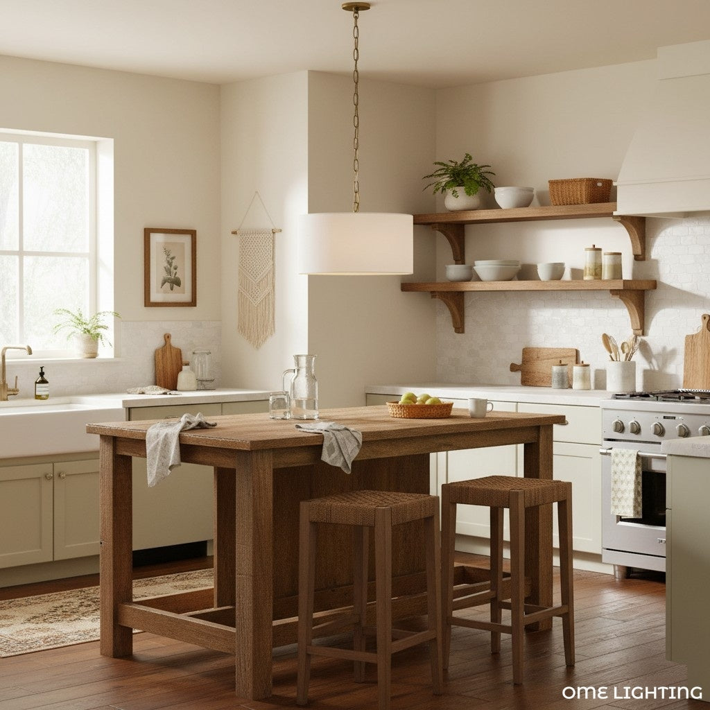 Rowan  Linen Drum Pendant Light  For Kitchen