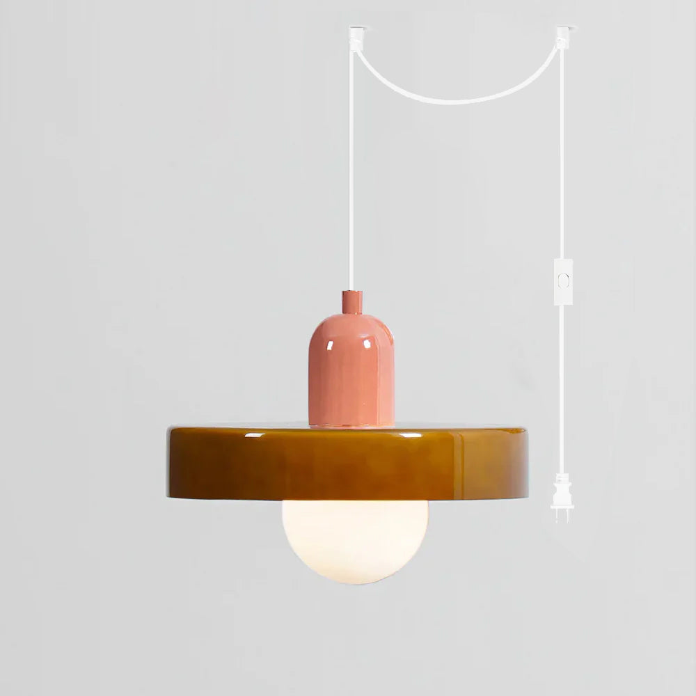 Jovial Minimalist Disc Orb Swag Glass Lights - Lamp Copper