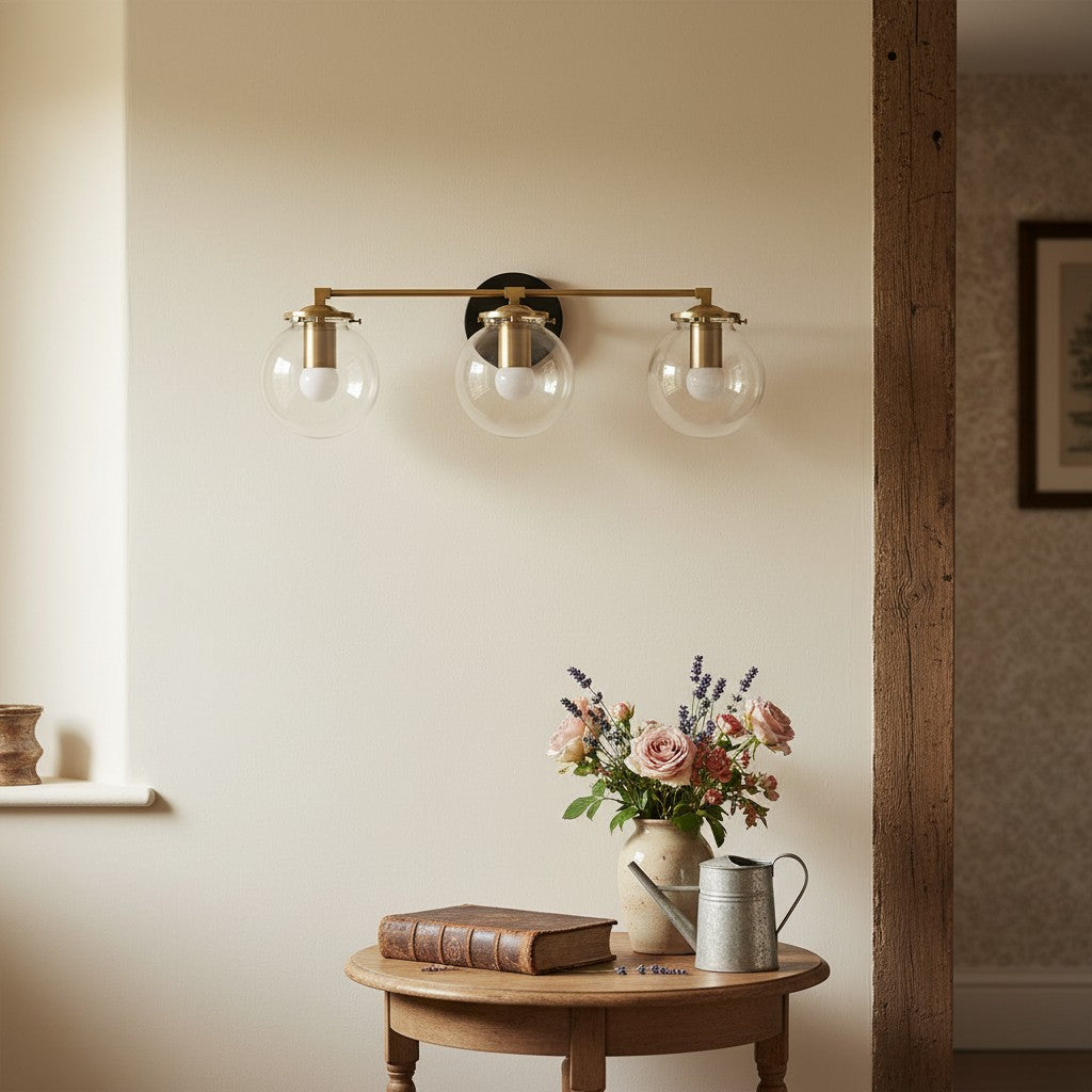 Pearl Clear Glass 3-Light Wall Sconce For Bathroom