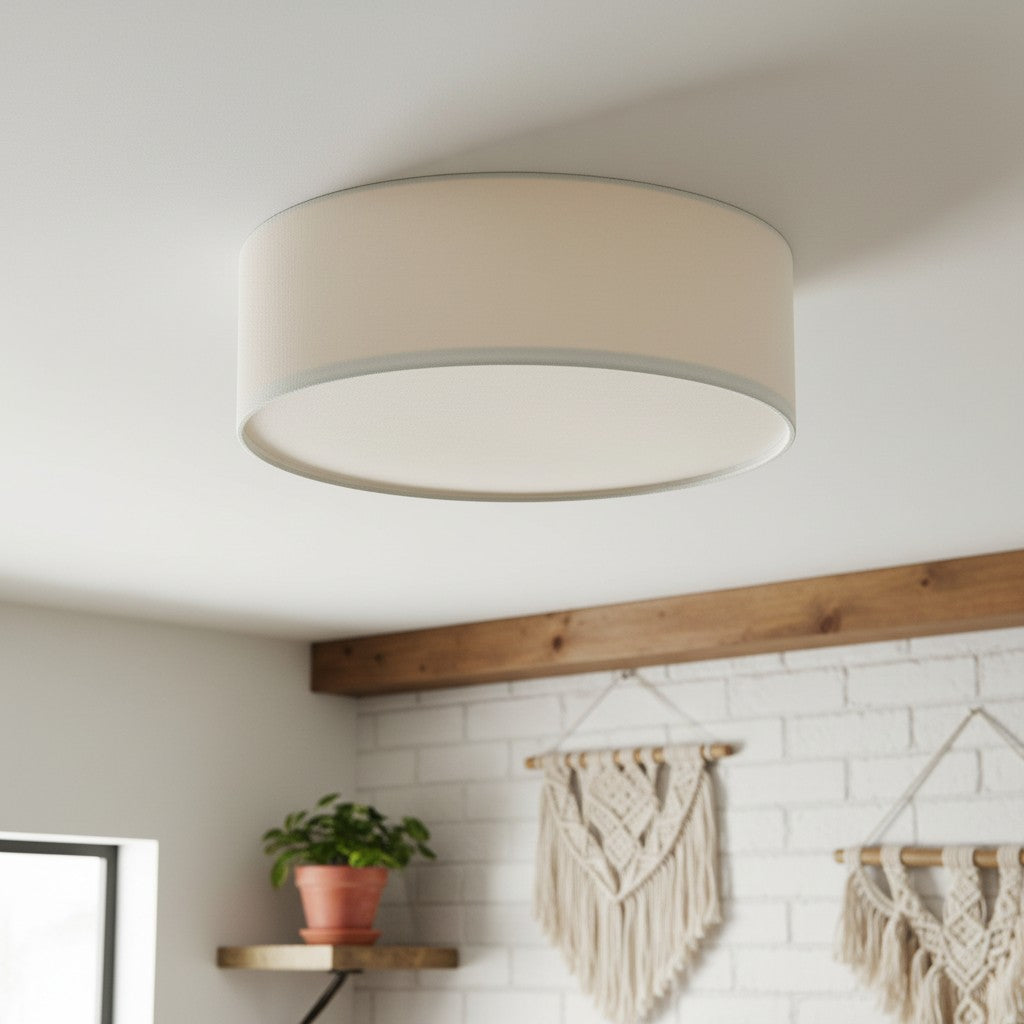 Linen Drum Ceiling Light Modern Bedroom