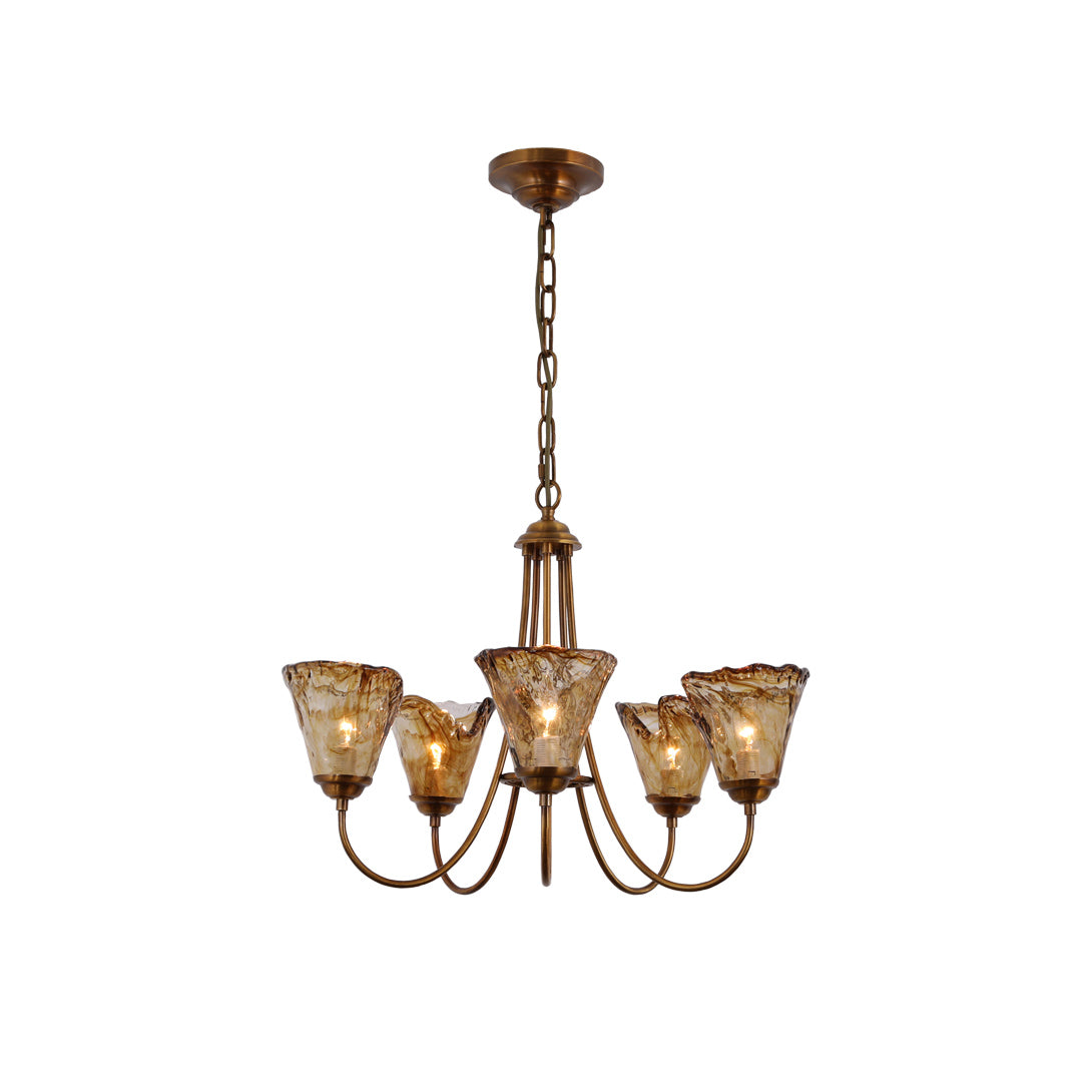 Ilsilis Vintage Industrial Amber Brass Metal Chandelier - Lamp Copper